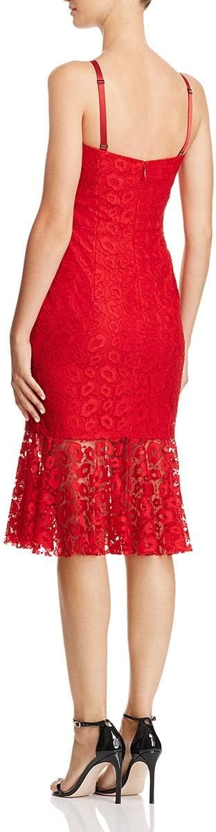Milly Lace Overlay Flounce Dress - Abstract - Red/Ruby