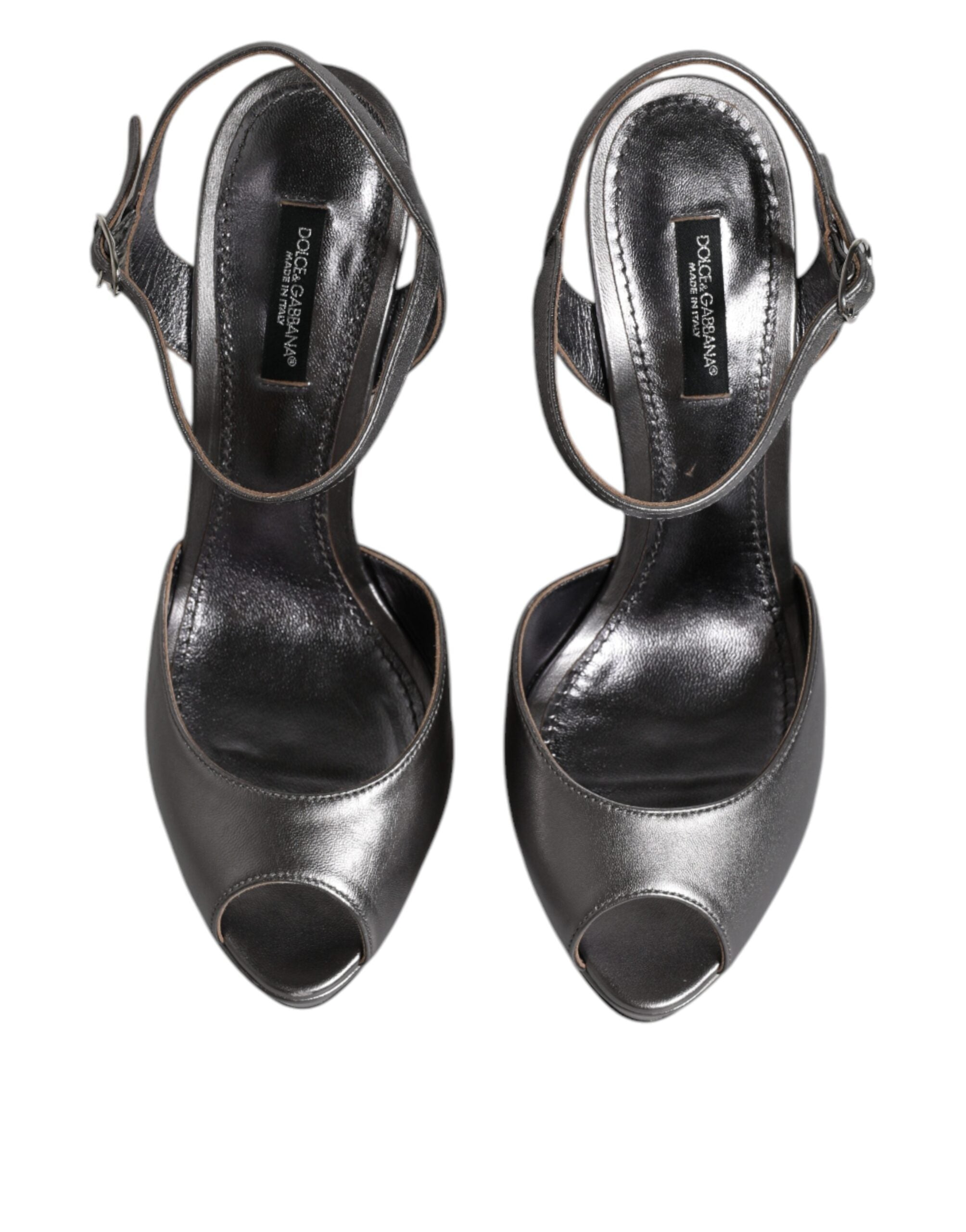 Dolce & Gabbana Dolce & Gabbana Silver Leather Platform Heels Sandals Shoes/EU38/US8/Silver