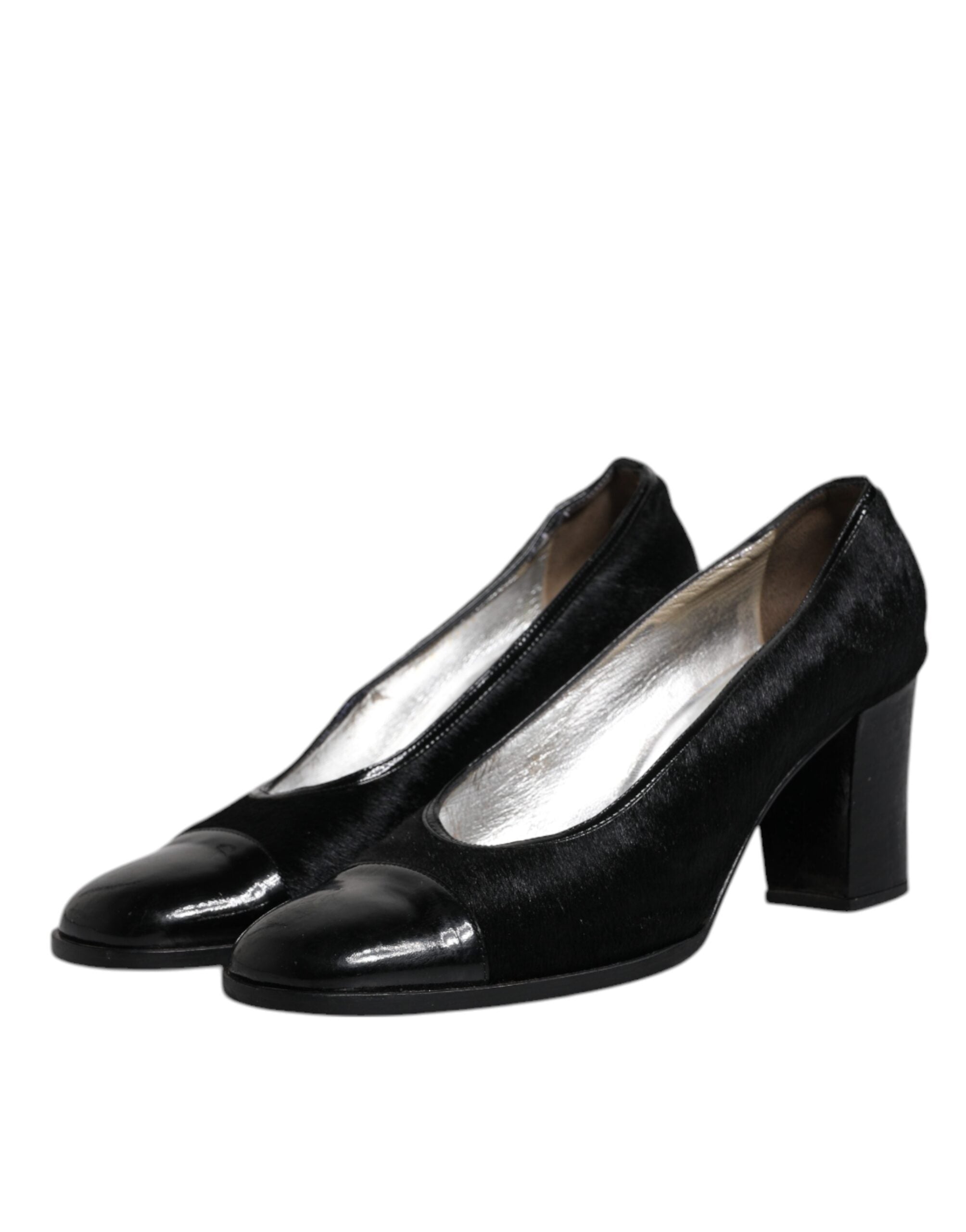 Dolce & Gabbana Dolce & Gabbana Black Leather Block Heels Pumps Shoes/EU40/US10/Black