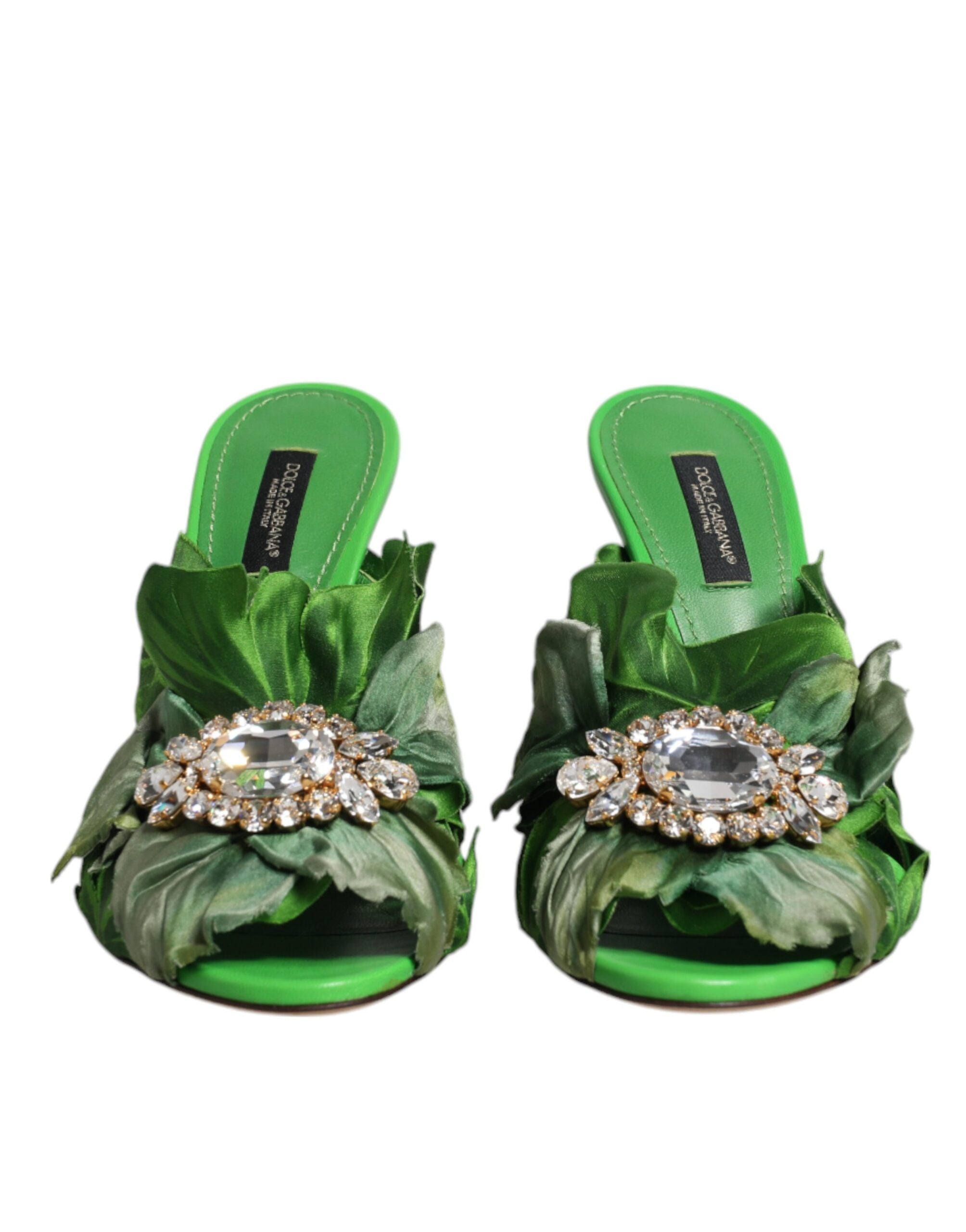Dolce & Gabbana Dolce & Gabbana Green Crystal Slides KEIRA Sandal Shoes/EU37.5/US7.5/Green