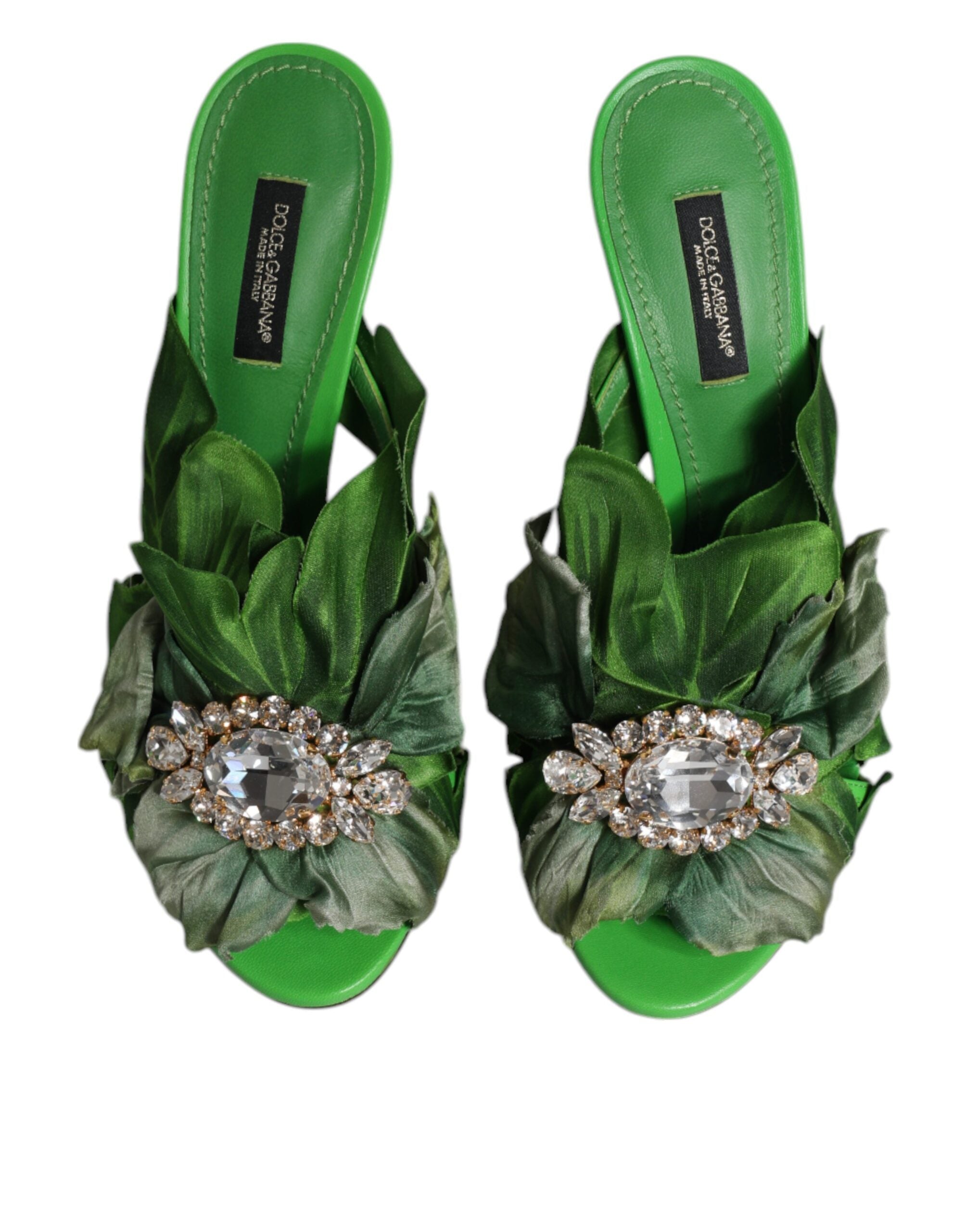 Dolce & Gabbana Dolce & Gabbana Green Crystal Slides KEIRA Sandal Shoes/EU37.5/US7.5/Green