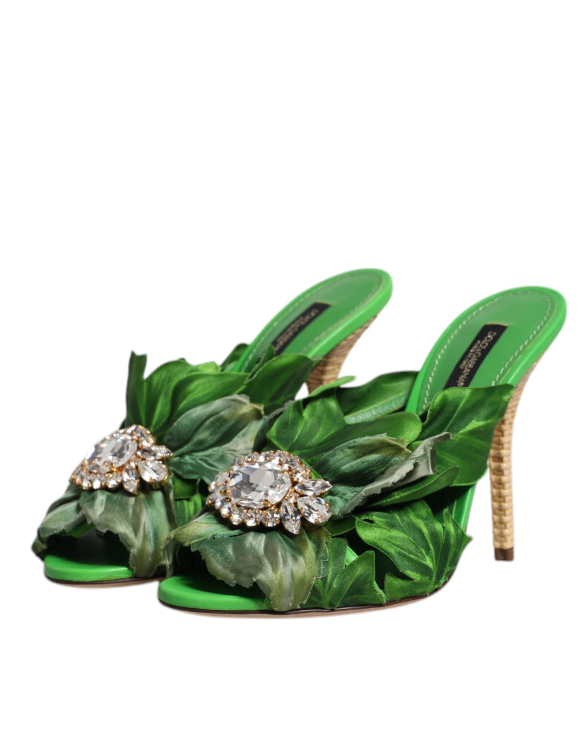 Dolce & Gabbana Dolce & Gabbana Green Crystal Slides KEIRA Sandal Shoes/EU37.5/US7.5/Green