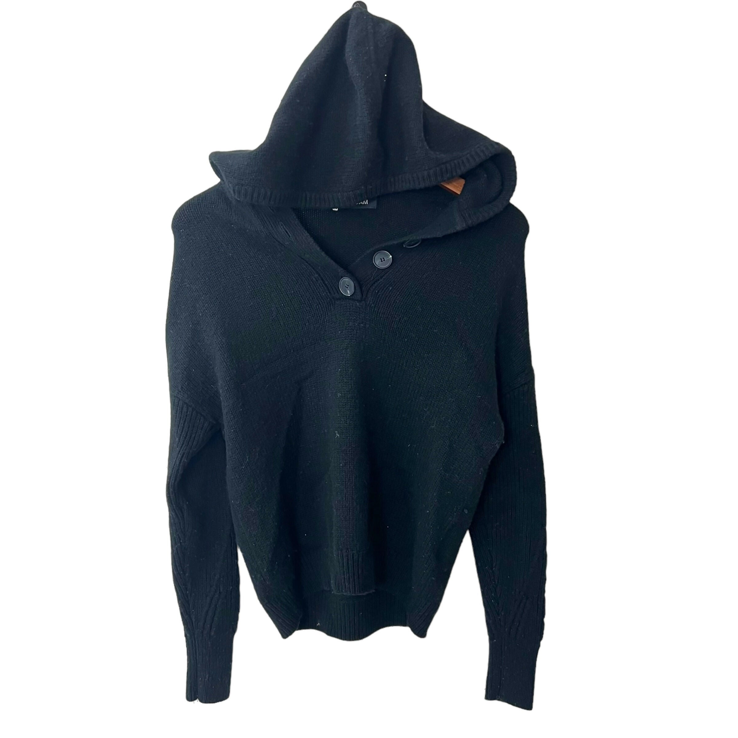 Naadam Merino Wool Cashmere Black Sweater Hooded Sz XS