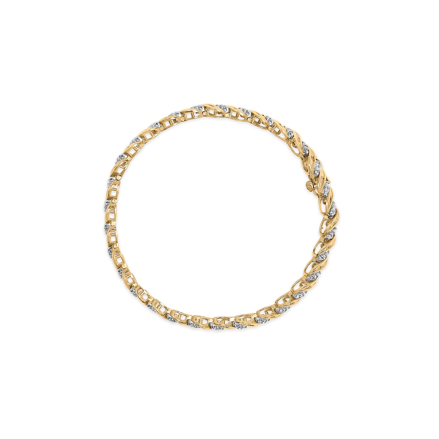 Haus of Brilliance 10k Yellow Gold 1.00 Cttw Round-Cut and Baguette-Cut S-Link 7.25" Bracelet (I-J Color, I2-I3 Clarity)