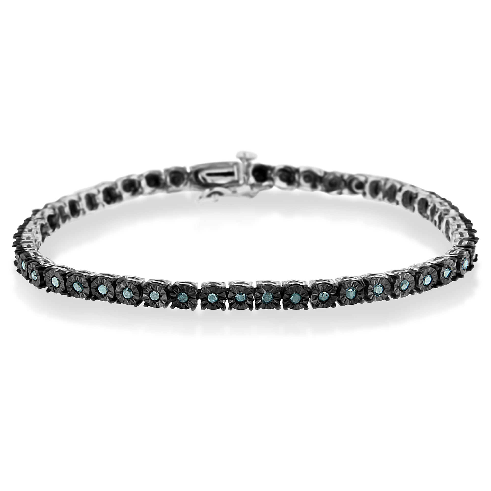 Haus of Brilliance Black Rhodium Plated .925 Sterling Silver 1.0 Cttw Diamond Miracle Tennis Bracelet (Enhanced Blue Color, I3 Clarity) - 7"
