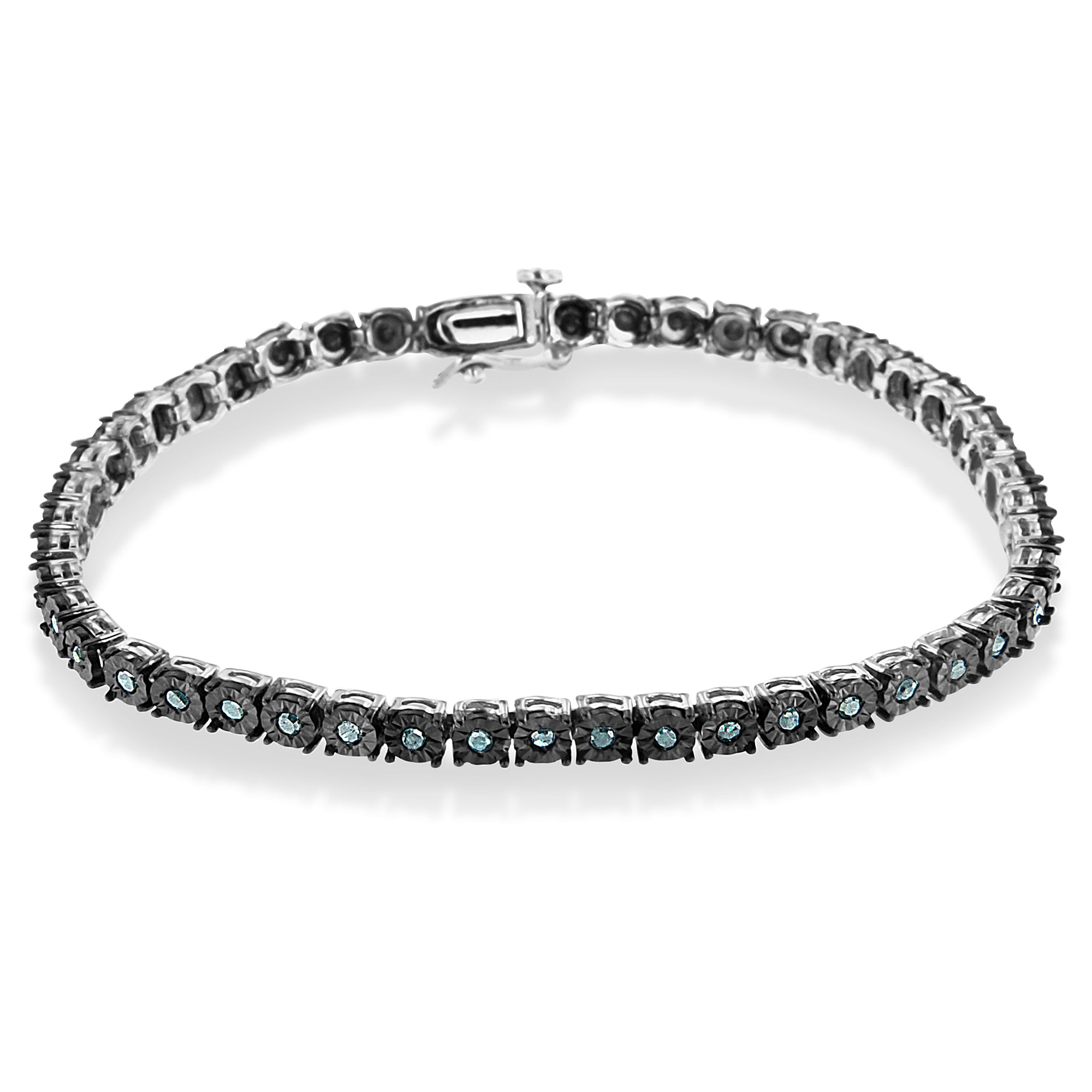 Haus of Brilliance Black Rhodium Plated .925 Sterling Silver 1.0 Cttw Diamond Miracle Tennis Bracelet (Enhanced Blue Color, I3 Clarity) - 7"