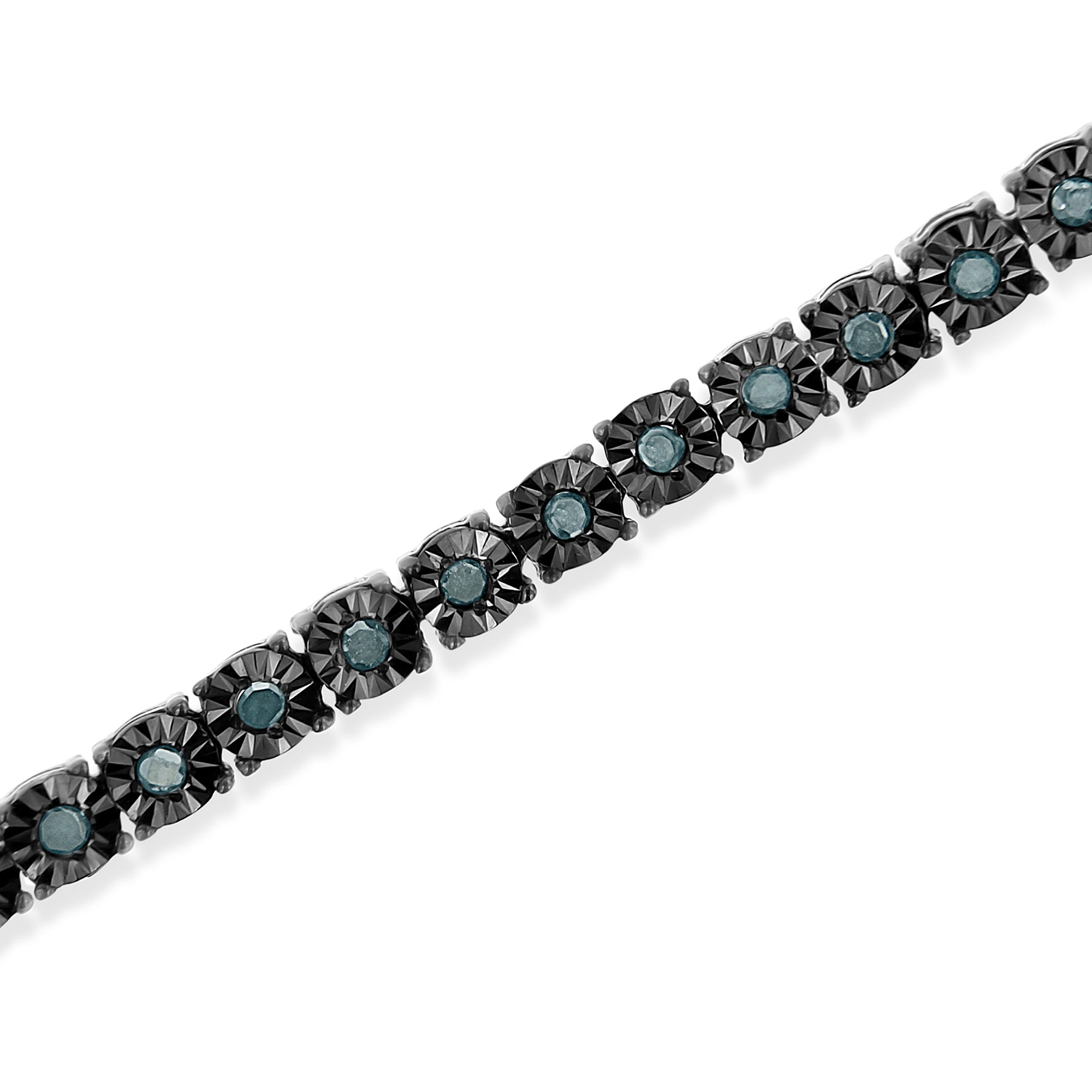 Haus of Brilliance Black Rhodium Plated .925 Sterling Silver 1.0 Cttw Diamond Miracle Tennis Bracelet (Enhanced Blue Color, I3 Clarity) - 7"