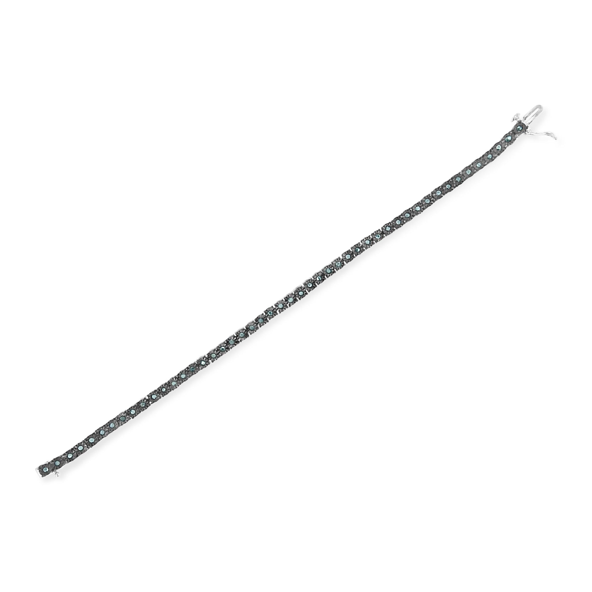 Haus of Brilliance Black Rhodium Plated .925 Sterling Silver 1.0 Cttw Diamond Miracle Tennis Bracelet (Enhanced Blue Color, I3 Clarity) - 7"