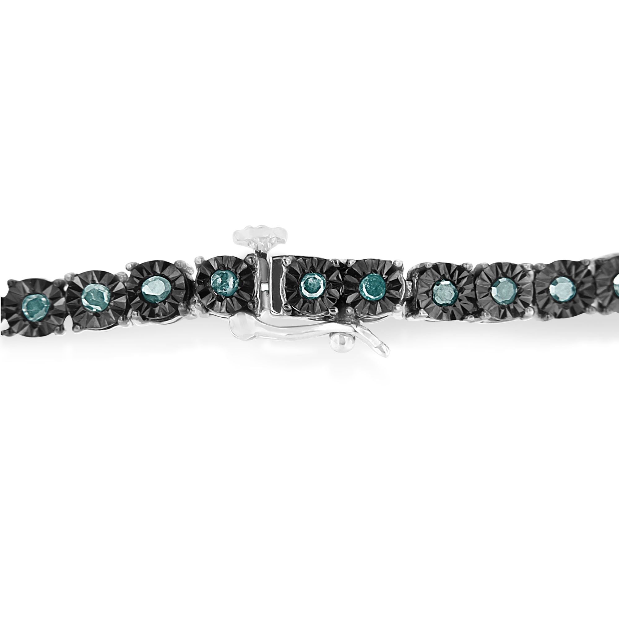 Haus of Brilliance Black Rhodium Plated .925 Sterling Silver 1.0 Cttw Diamond Miracle Tennis Bracelet (Enhanced Blue Color, I3 Clarity) - 7"