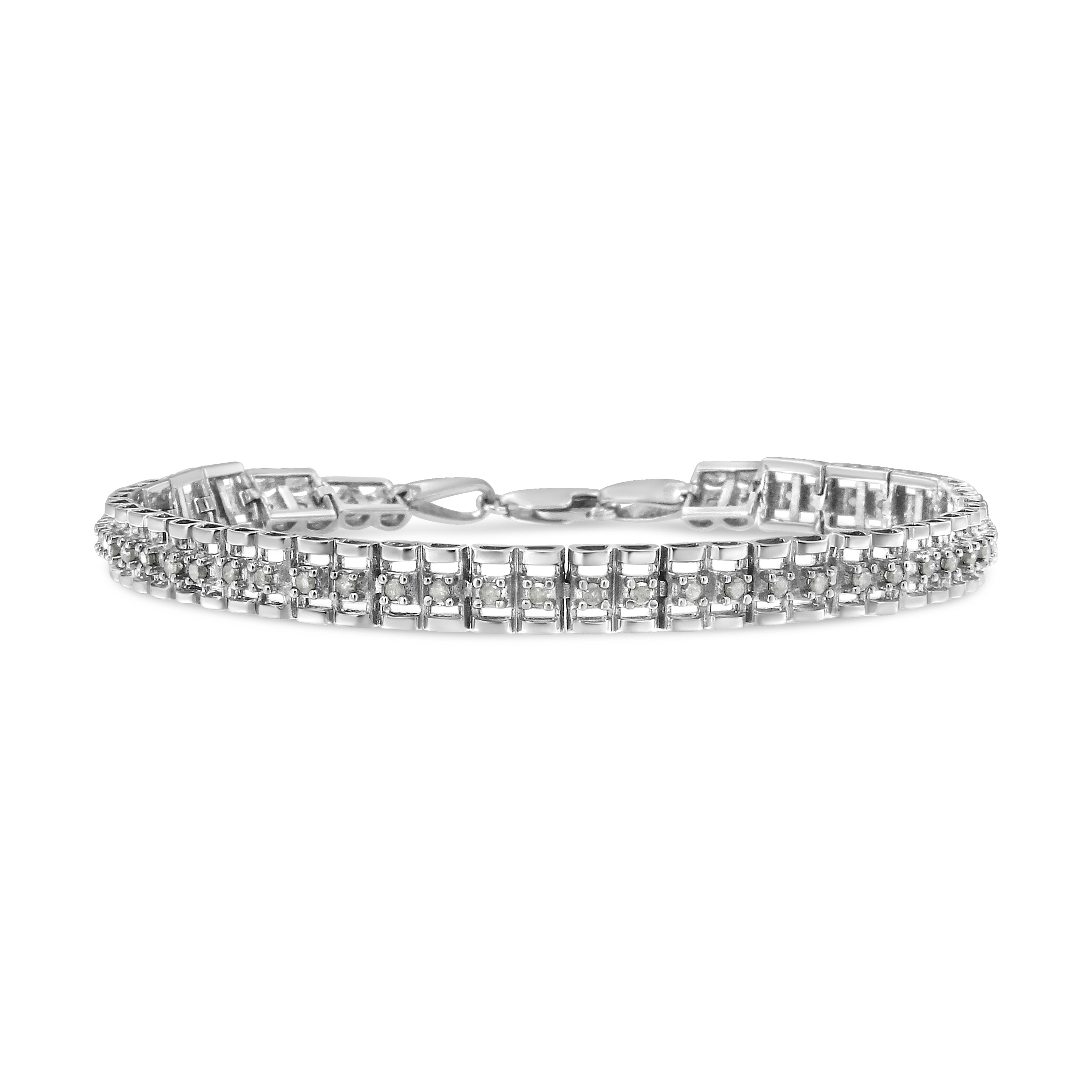 Haus of Brilliance .925 Sterling Silver 1.0 Cttw Rose Cut Diamond Double-Link 7" Tennis Bracelet (I-J Color, I3 Clarity)