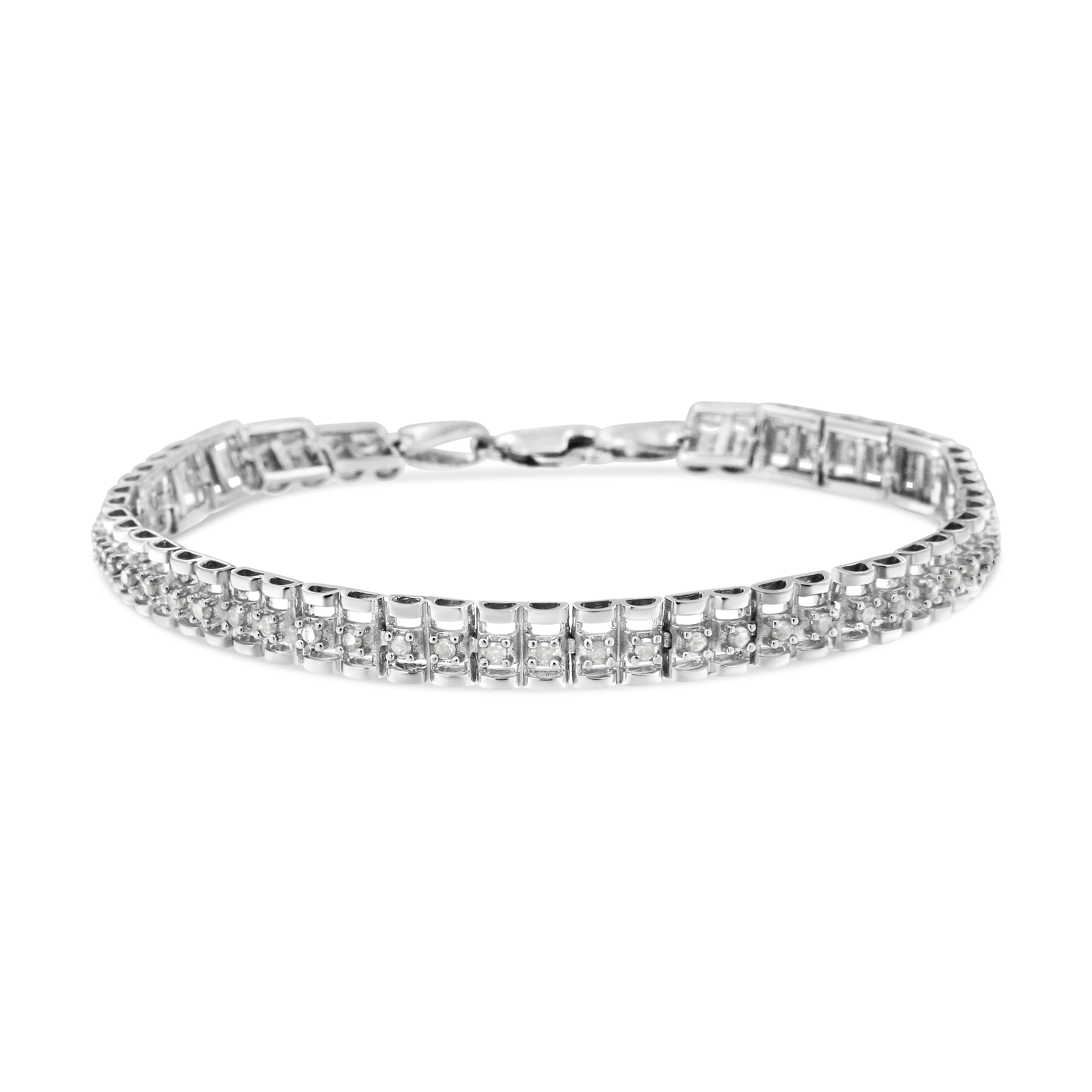 Haus of Brilliance .925 Sterling Silver 1.0 Cttw Rose Cut Diamond Double-Link 7" Tennis Bracelet (I-J Color, I3 Clarity)