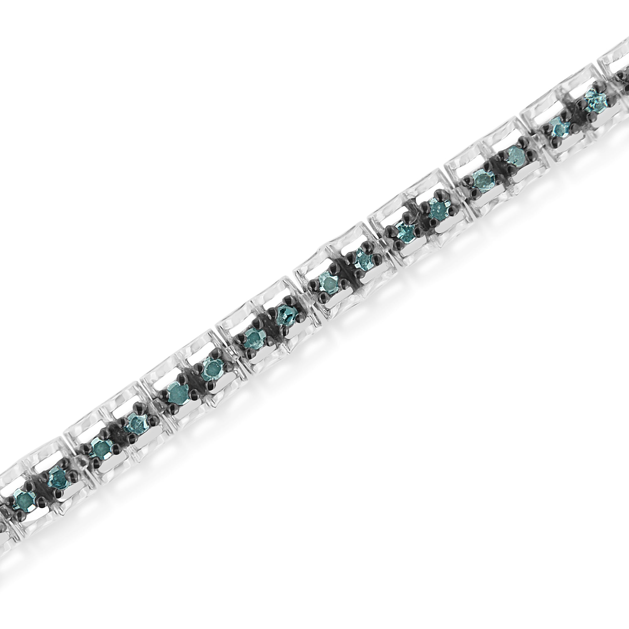 Haus of Brilliance Black Rhodium over .925 Sterling Silver 1.0 Cttw Rose Cut Diamond Double-Link 7" Tennis Bracelet (Blue Color, I1-I2 Clarity)