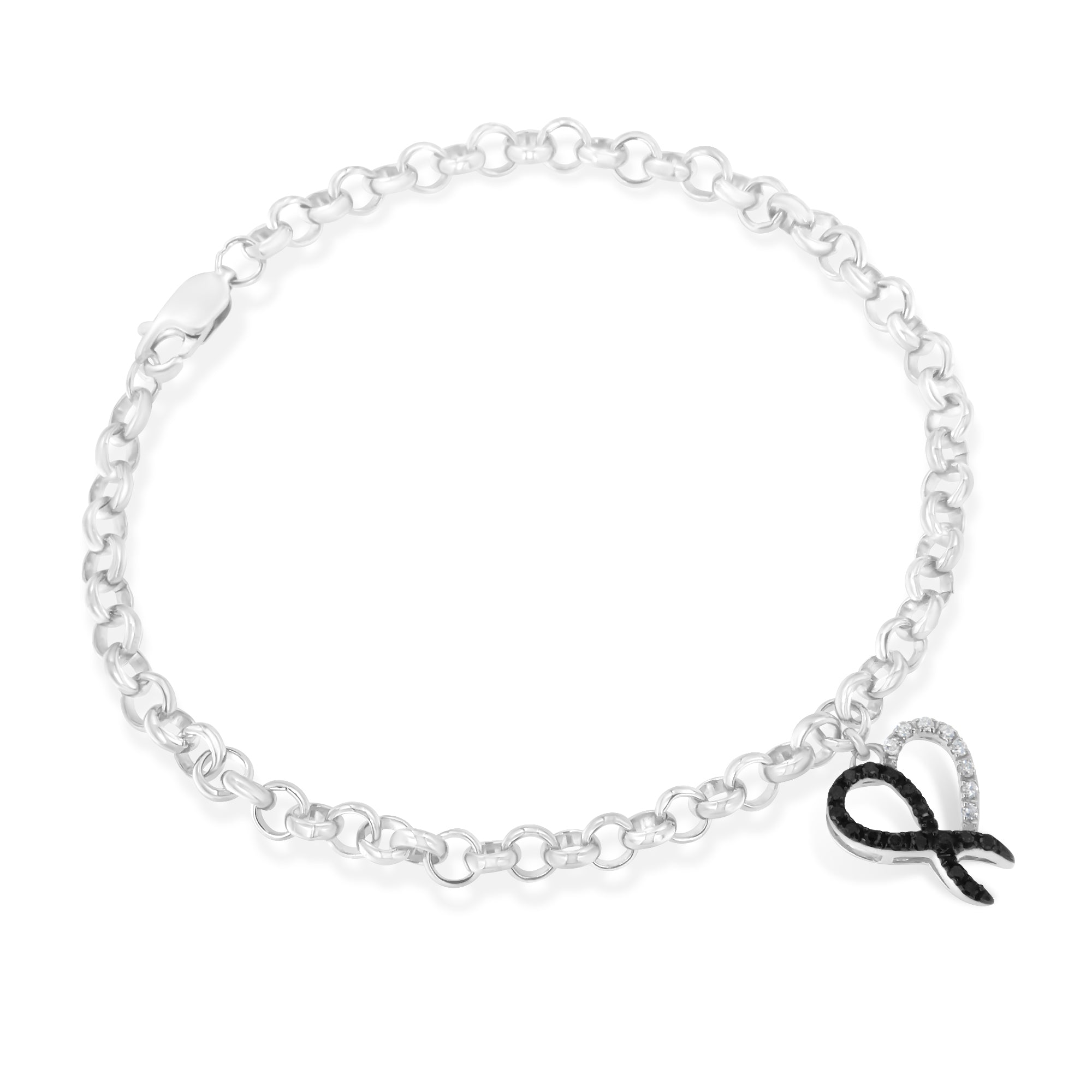 Haus of Brilliance Sterling Silver 1/6ct TDW Diamond Heart Charm Bracelet (Black, I2-I3)