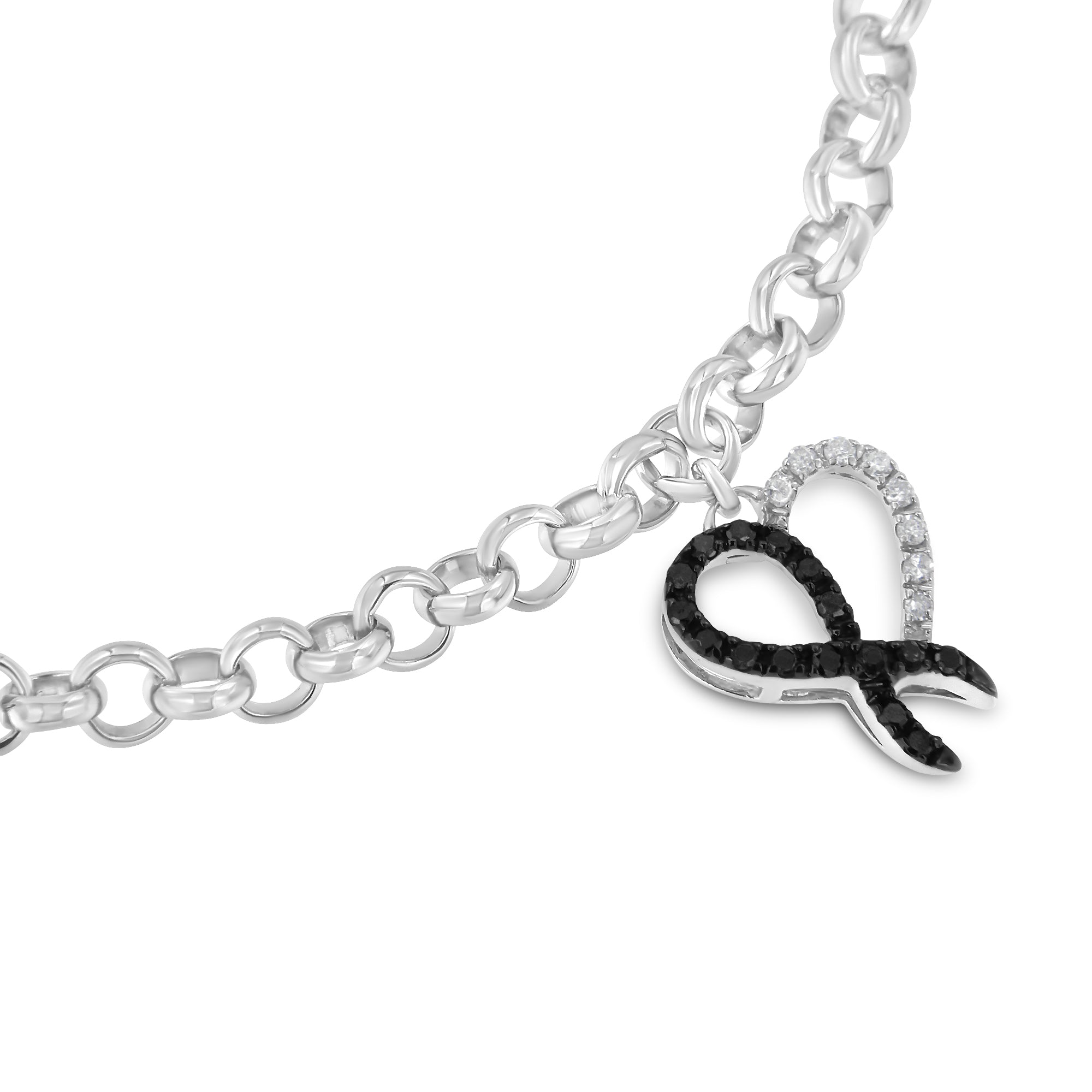 Haus of Brilliance Sterling Silver 1/6ct TDW Diamond Heart Charm Bracelet (Black, I2-I3)