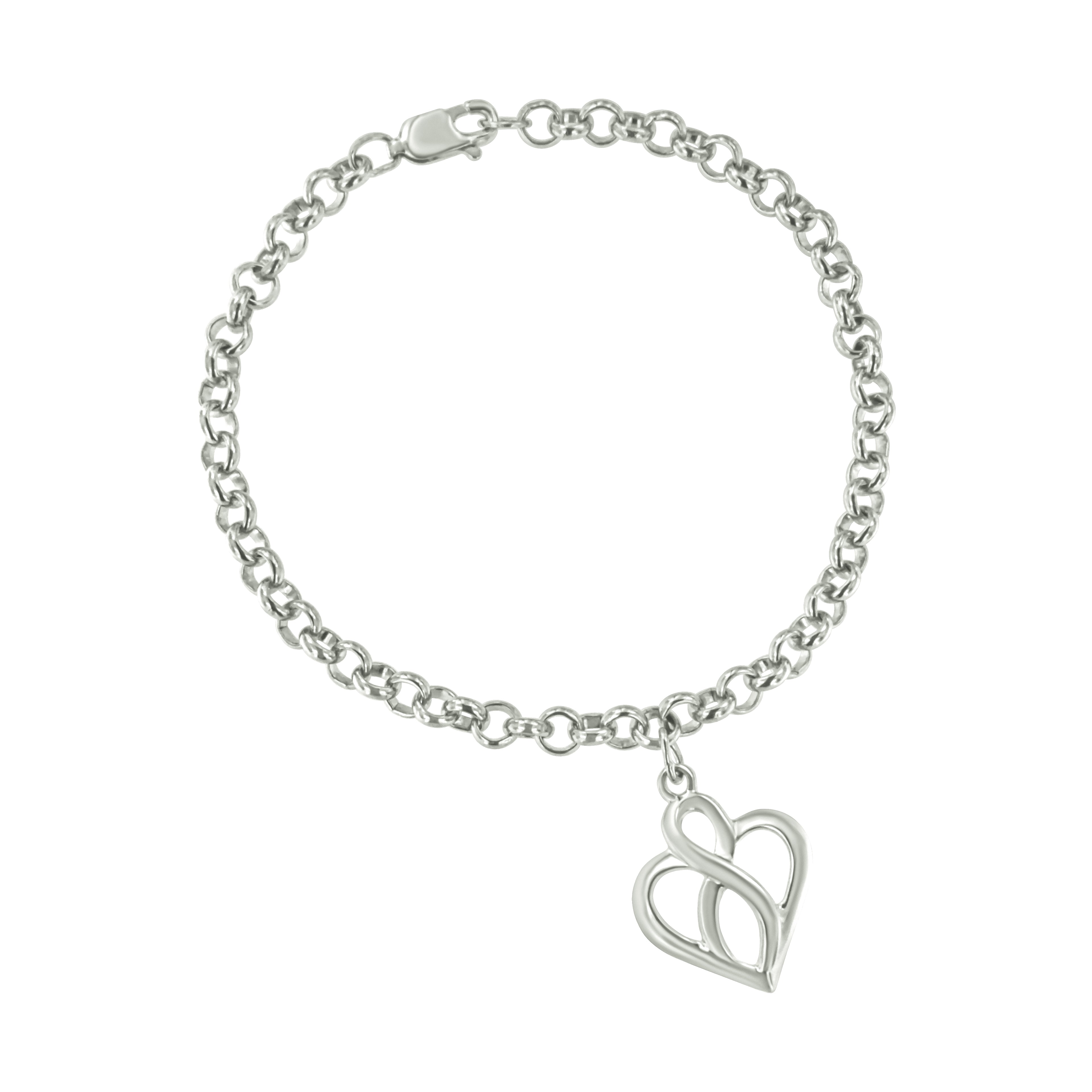 Haus of Brilliance .925 Sterling Silver Open Heart with Center Vertical Infinity Chain Charm Bracelet - Size 7"