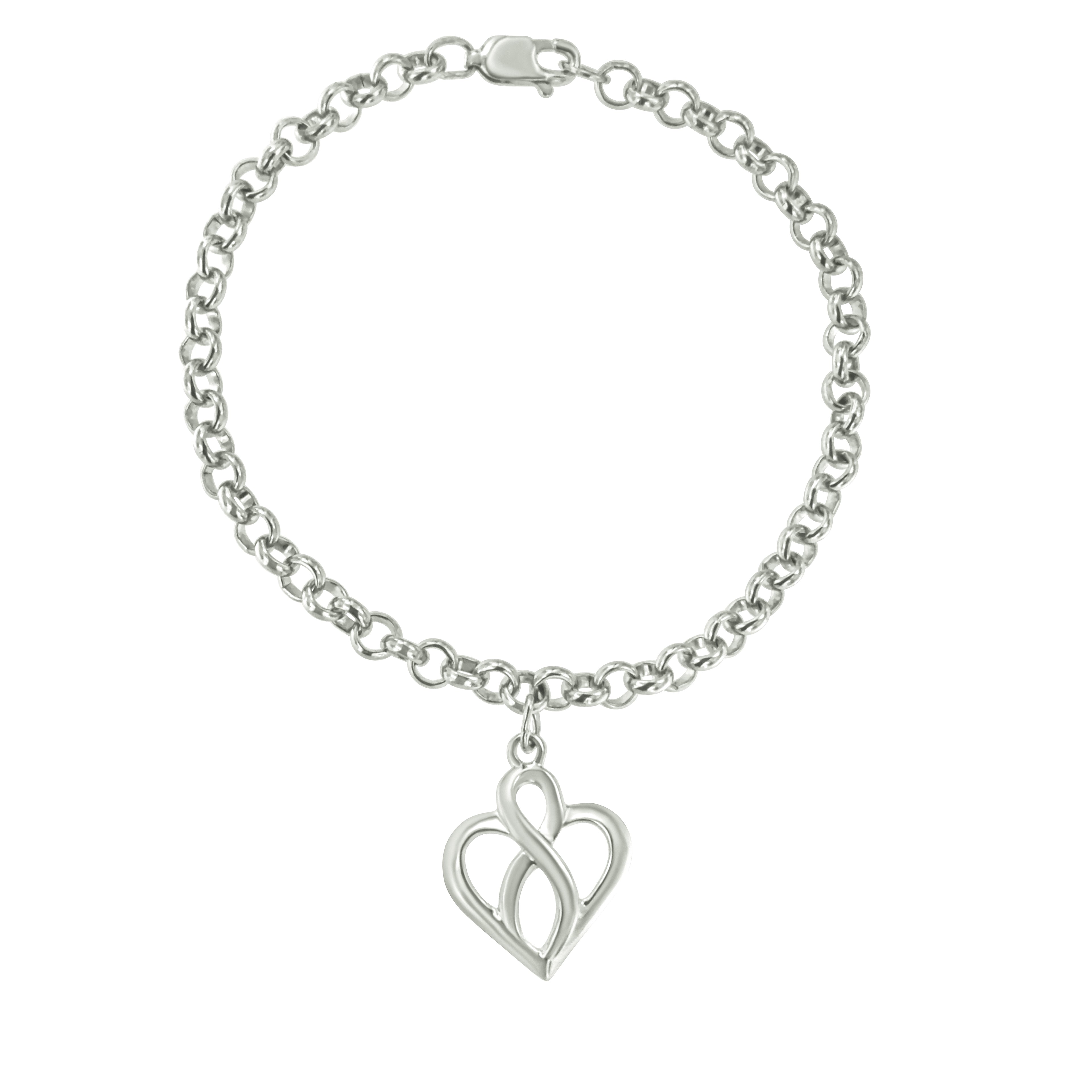 Haus of Brilliance .925 Sterling Silver Open Heart with Center Vertical Infinity Chain Charm Bracelet - Size 7"