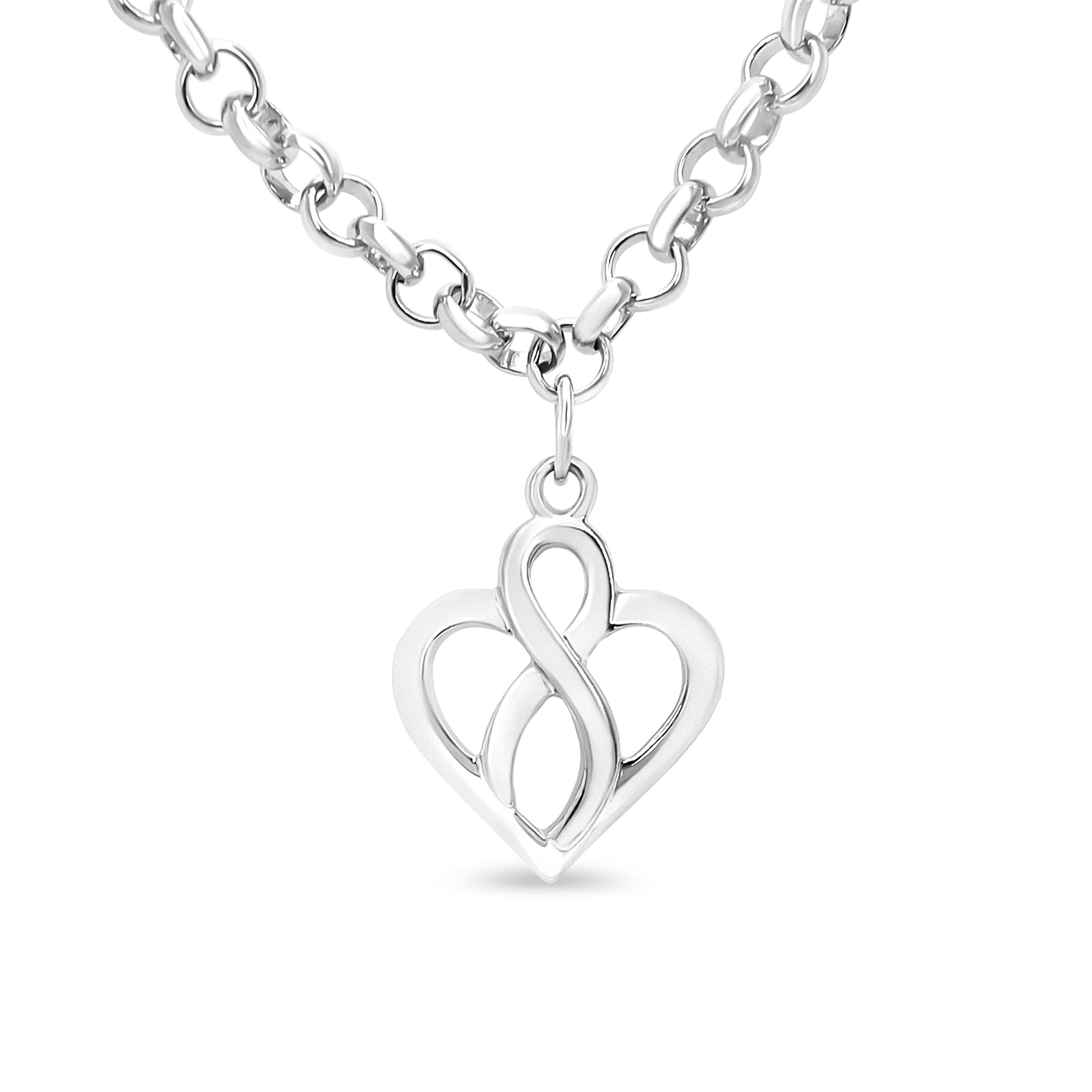 Haus of Brilliance .925 Sterling Silver Open Heart with Center Vertical Infinity Chain Charm Bracelet - Size 7"