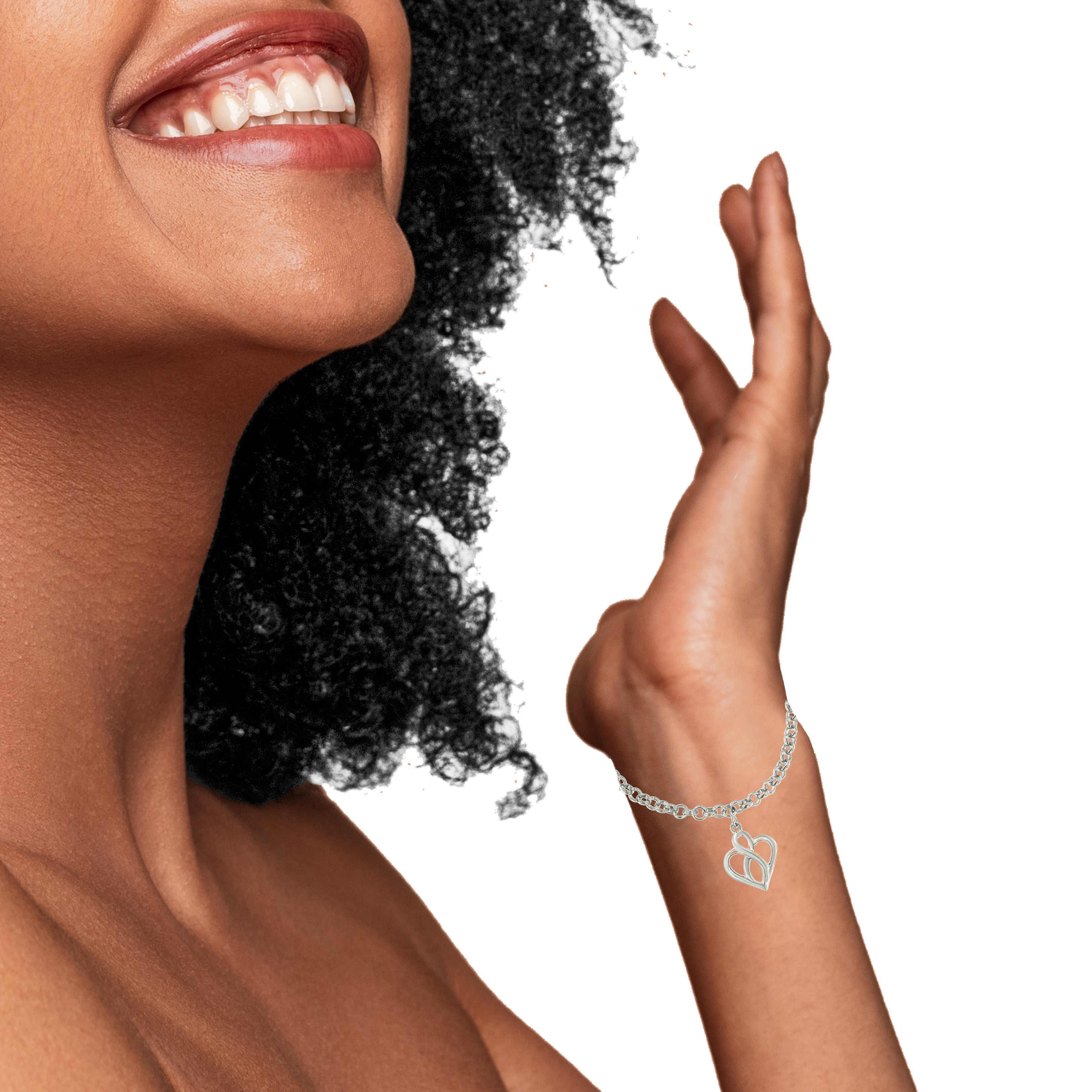 Haus of Brilliance .925 Sterling Silver Open Heart with Center Vertical Infinity Chain Charm Bracelet - Size 7"