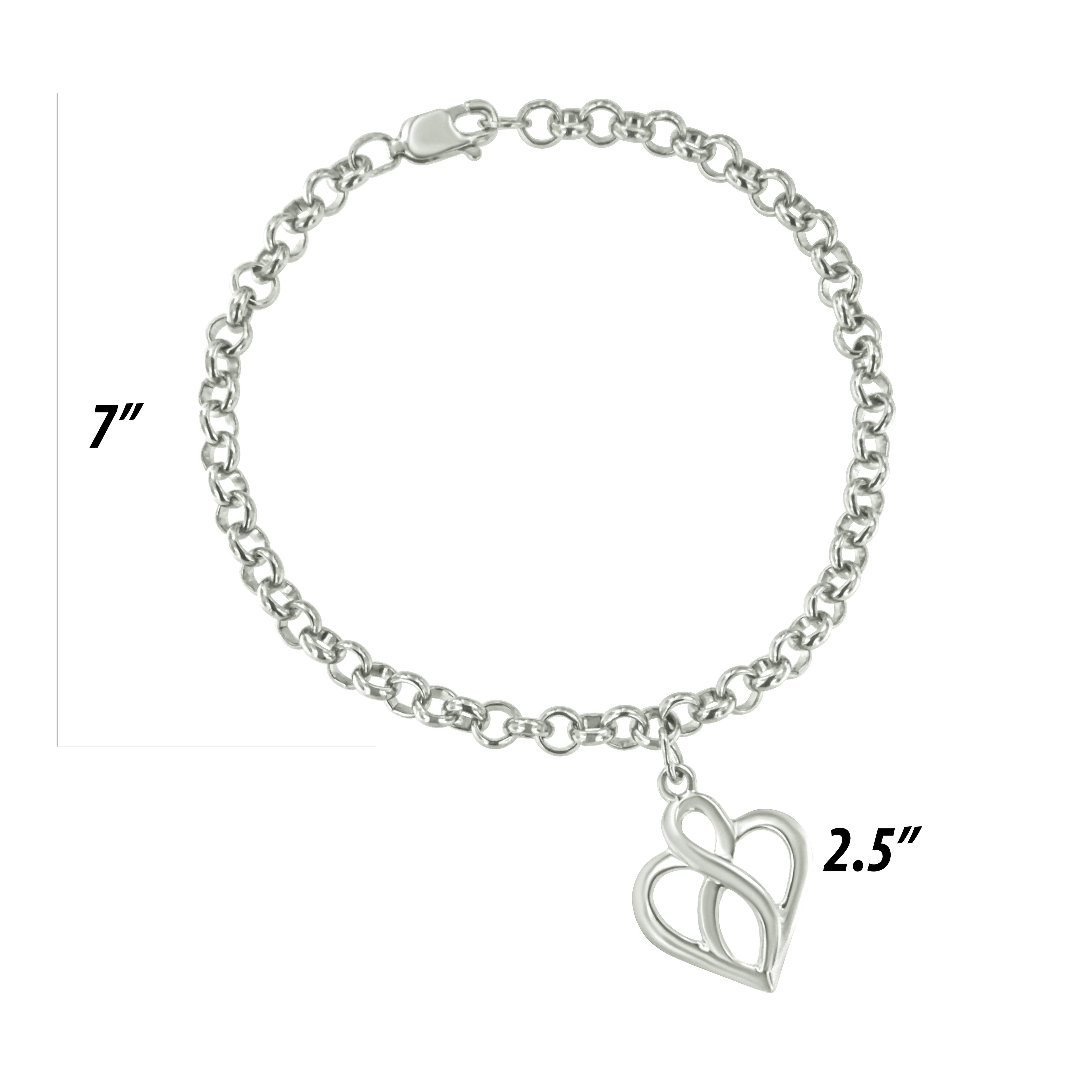 Haus of Brilliance .925 Sterling Silver Open Heart with Center Vertical Infinity Chain Charm Bracelet - Size 7"