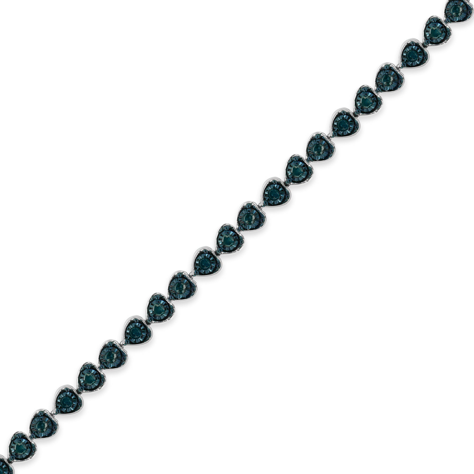Haus of Brilliance Black Rhodium over .925 Sterling Silver 1.0 Cttw Miracle Set Diamond Heart-Link 7" Tennis Bracelet (Blue Color, I2-I3 Clarity)