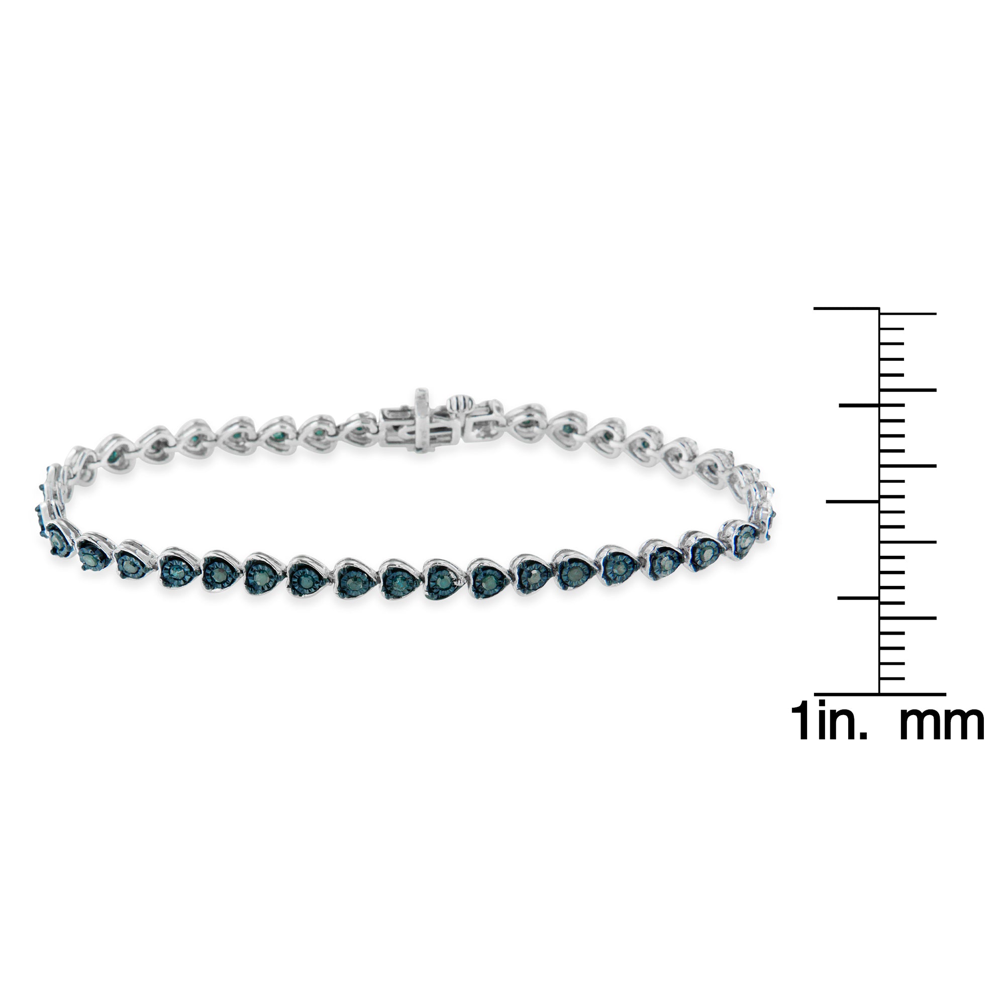 Haus of Brilliance Black Rhodium over .925 Sterling Silver 1.0 Cttw Miracle Set Diamond Heart-Link 7" Tennis Bracelet (Blue Color, I2-I3 Clarity)