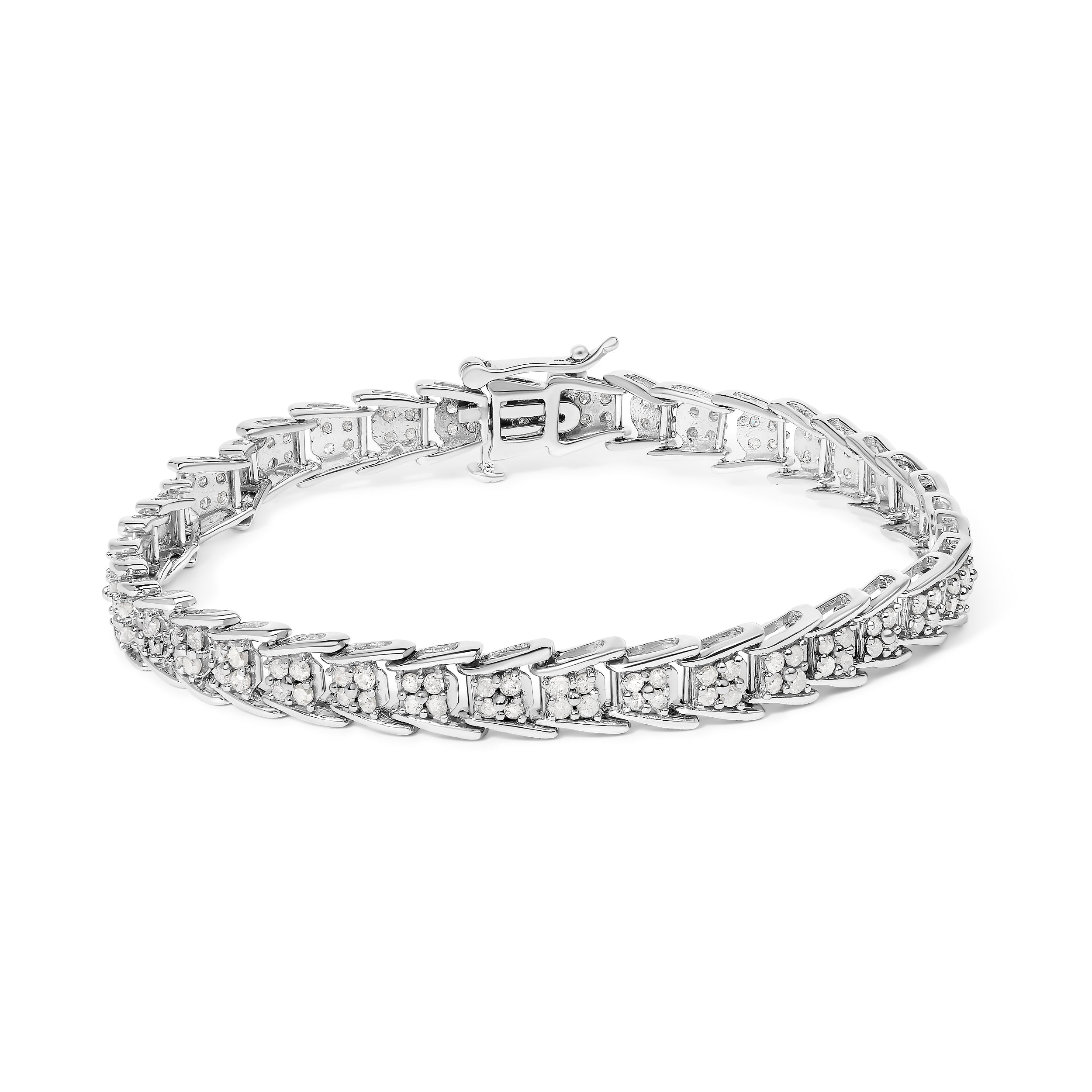 Haus of Brilliance .925 Sterling Silver 2.0 Cttw Diamond Fan-Shaped Fancy Chevron Link Tennis Bracelet (I-J Color, I3 Clarity) - 7"