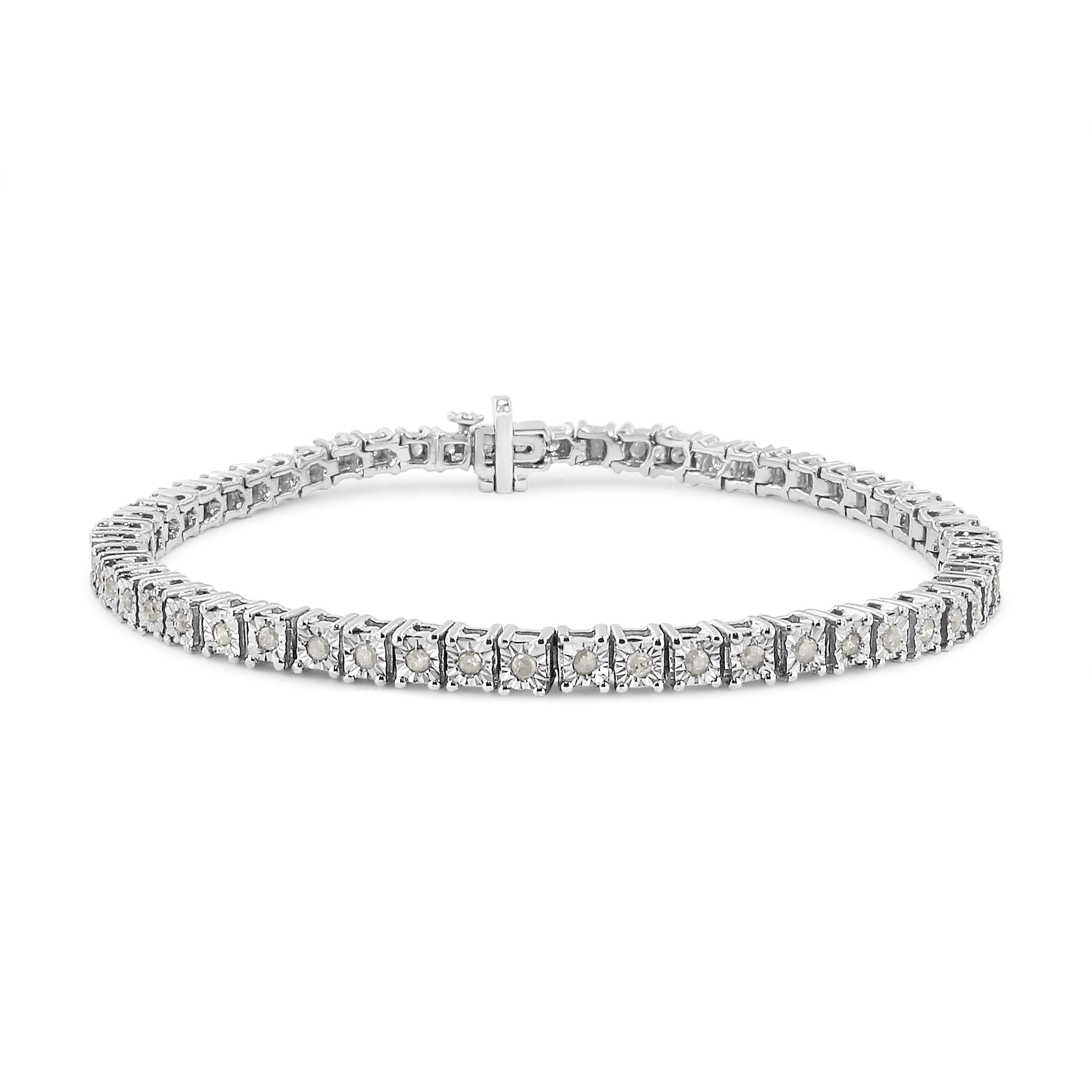 Haus of Brilliance .925 Sterling Silver 1.0 Cttw Diamond Square Frame Miracle-Set Tennis Bracelet (I-J Color, I3 Clarity) - 7"