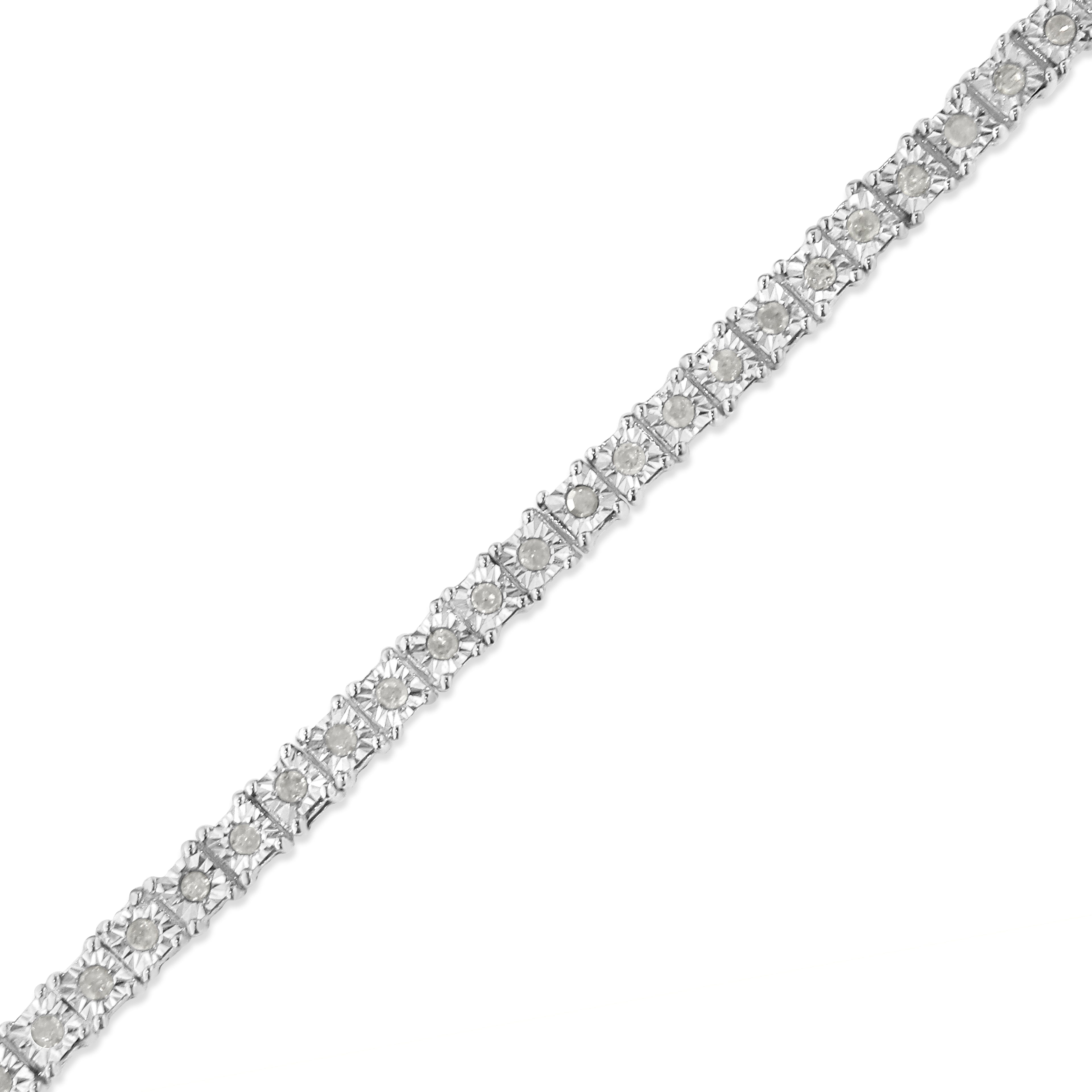 Haus of Brilliance .925 Sterling Silver 1.0 Cttw Diamond Square Frame Miracle-Set Tennis Bracelet (I-J Color, I3 Clarity) - 7"