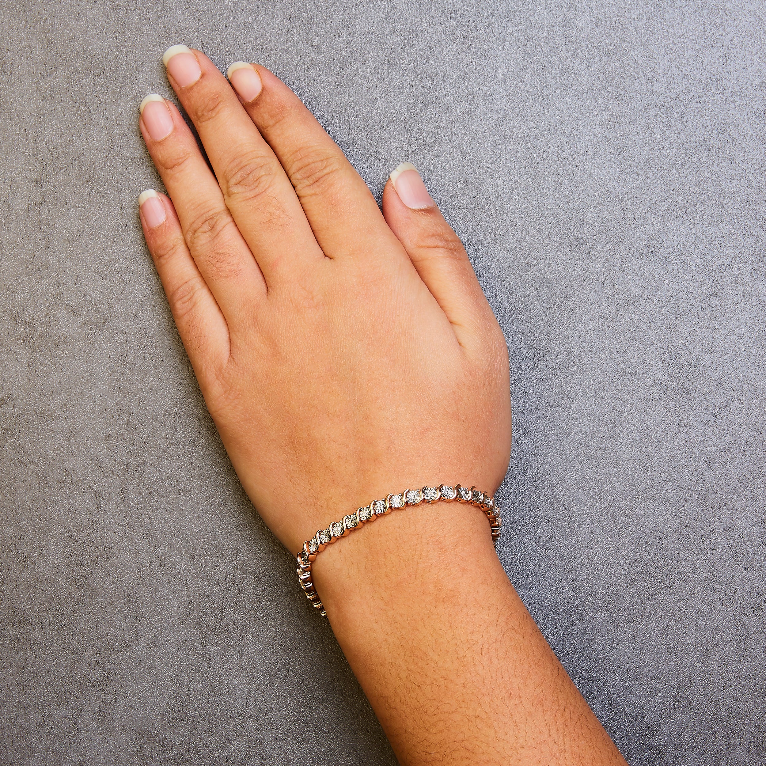 Haus of Brilliance 14K Rose Gold Plated .925 Sterling Silver 1/10 Cttw Diamond Round Miracle Plate and "S" Link Tennis Bracelet (I-J Color, I2- I3 Clarity) - 7"