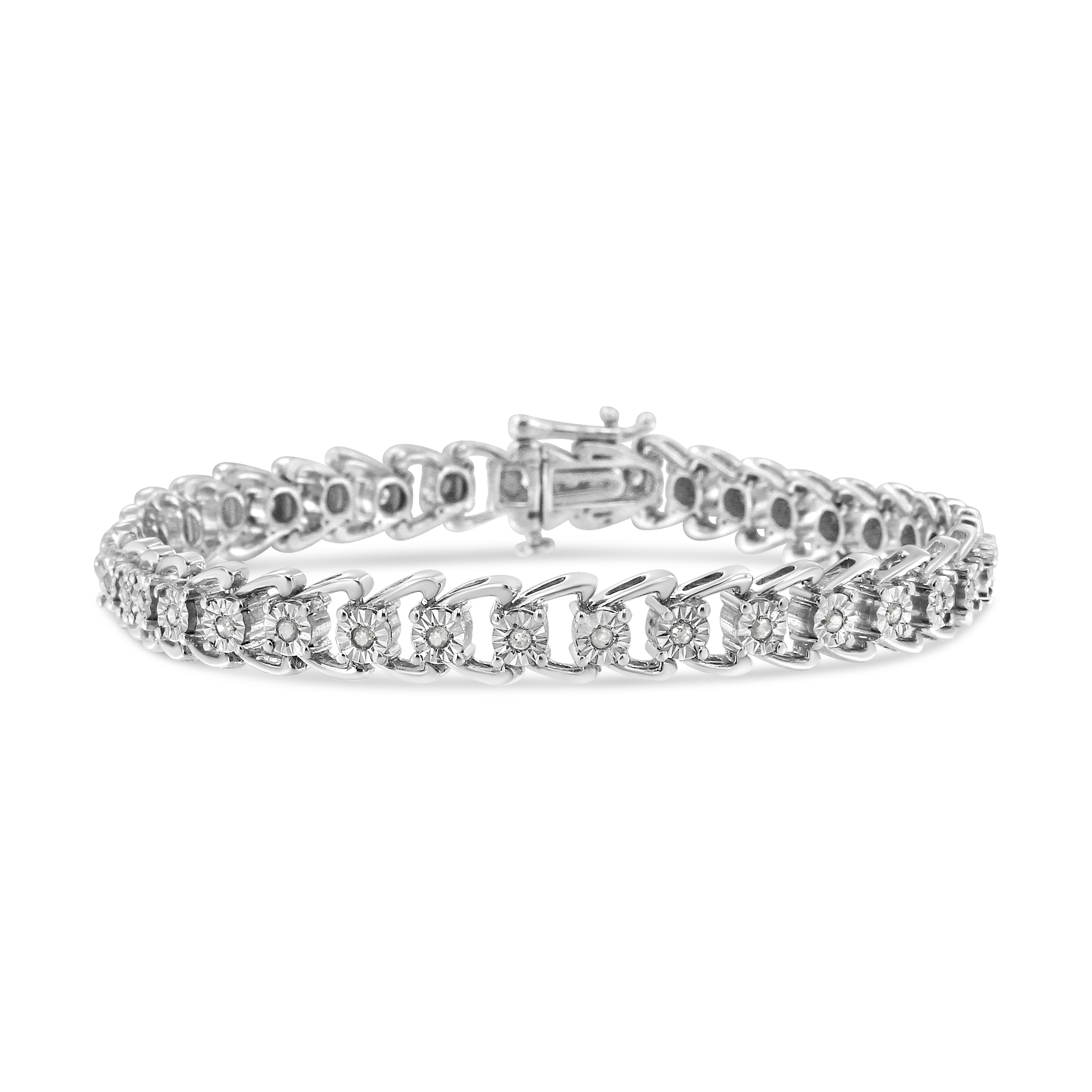 Haus of Brilliance .925 Sterling Silver 1/2 Cttw Diamond Miracle-Set Double Swoosh Wave Style 7" Tennis Bracelet (I-J Color, I3 Clarity)