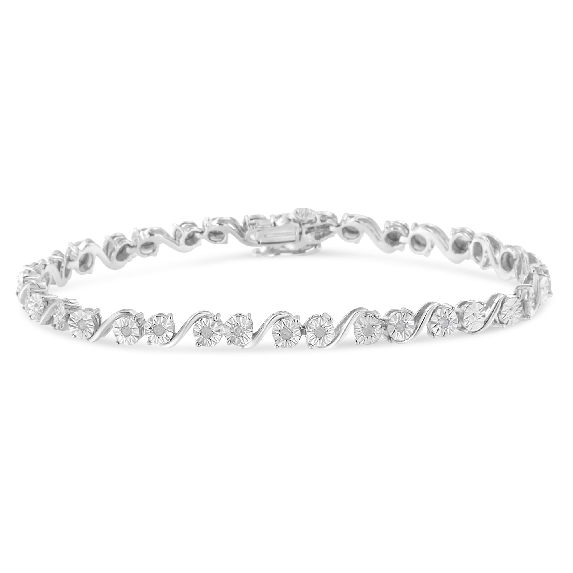Haus of Brilliance .925 Sterling Silver 1/10 Cttw Round Diamond "S" Link Miracle Plate Tennis Bracelet (I-J Color, I3 Clarity) - 7-1/4"