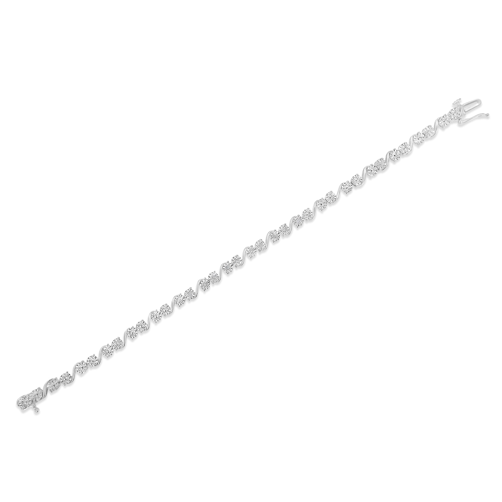 Haus of Brilliance .925 Sterling Silver 1/10 Cttw Round Diamond "S" Link Miracle Plate Tennis Bracelet (I-J Color, I3 Clarity) - 7-1/4"
