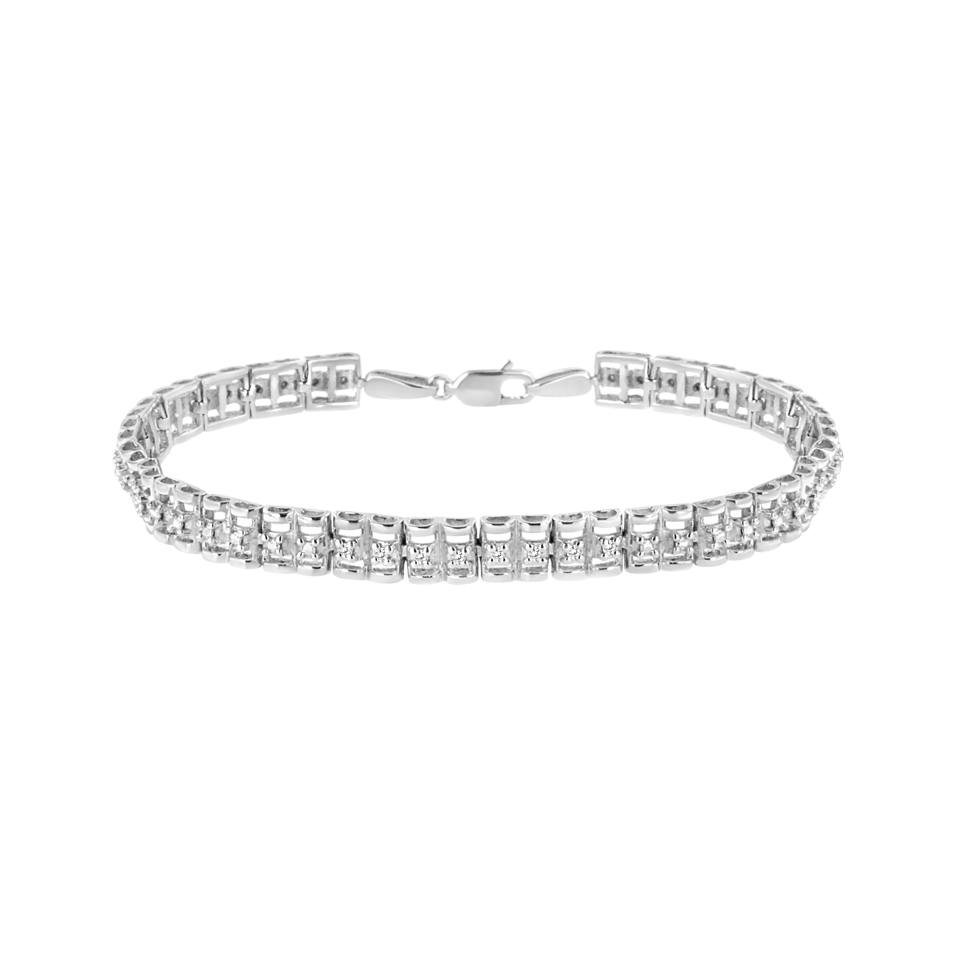 Haus of Brilliance .925 Sterling Silver 1/10 Cttw Diamond Double-Link 7" Rolex Tennis Bracelet (I-J Color, I3 Clarity)
