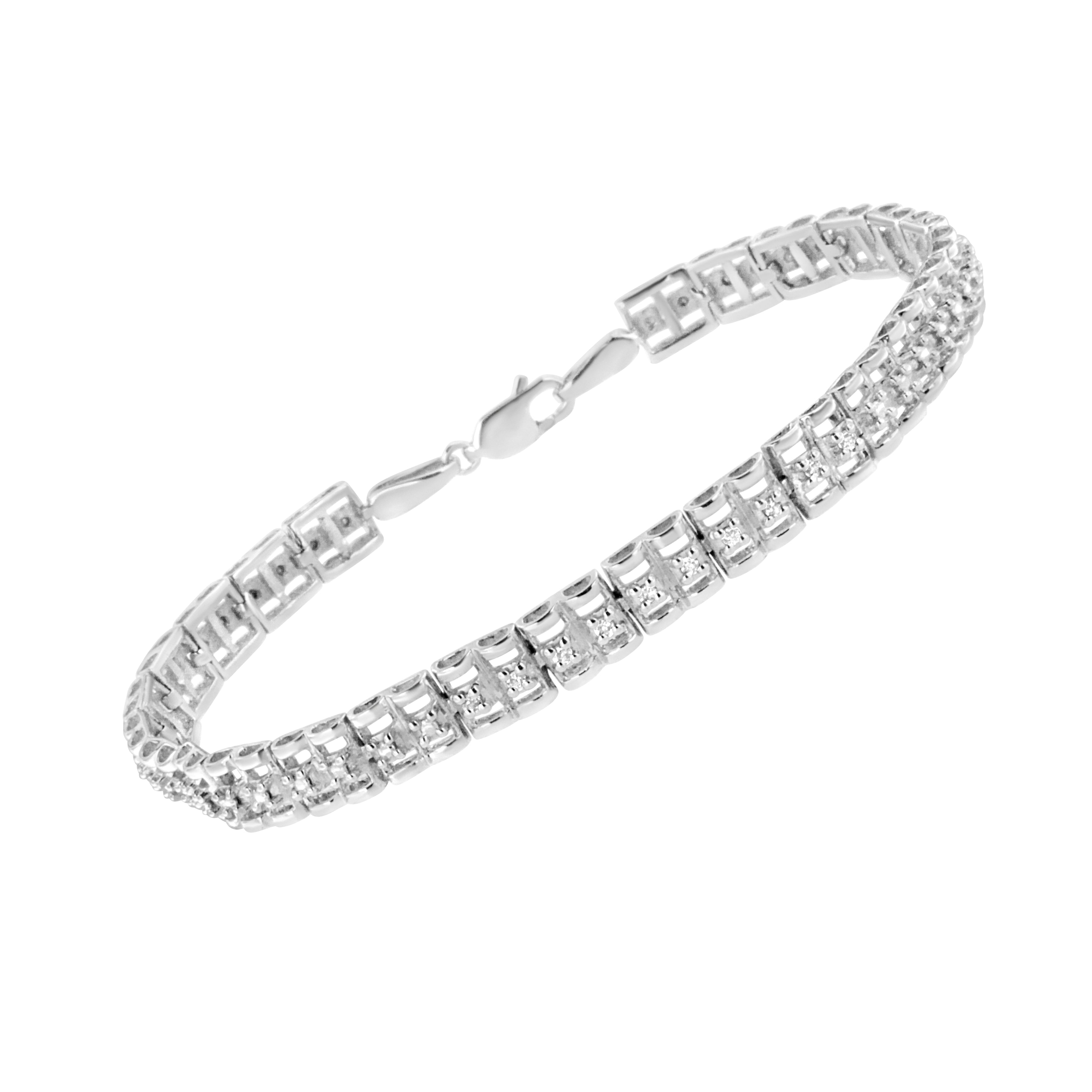Haus of Brilliance .925 Sterling Silver 1/10 Cttw Diamond Double-Link 7" Rolex Tennis Bracelet (I-J Color, I3 Clarity)