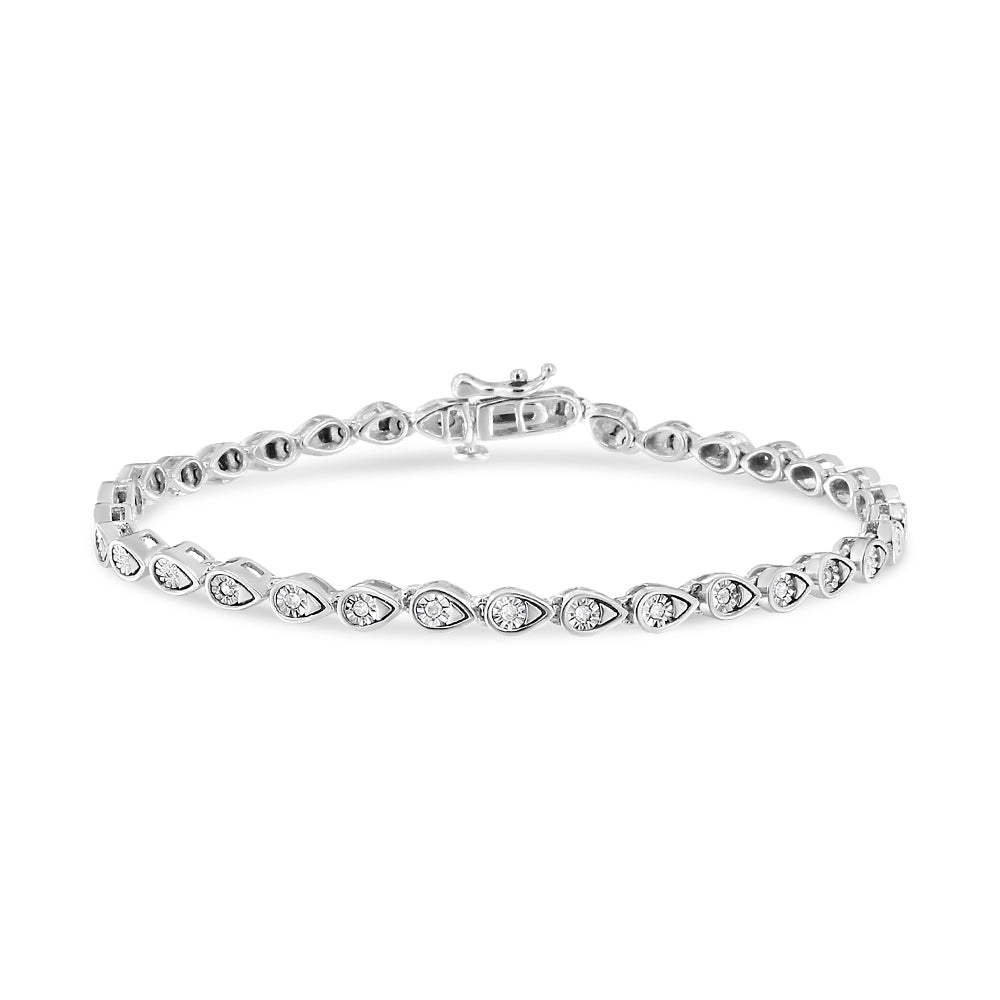 Haus of Brilliance .925 Sterling Silver 1/10 Cttw Round-Cut Diamond Pear Link 7.25" Bracelet (I-J Color, I2-I3 Clarity)