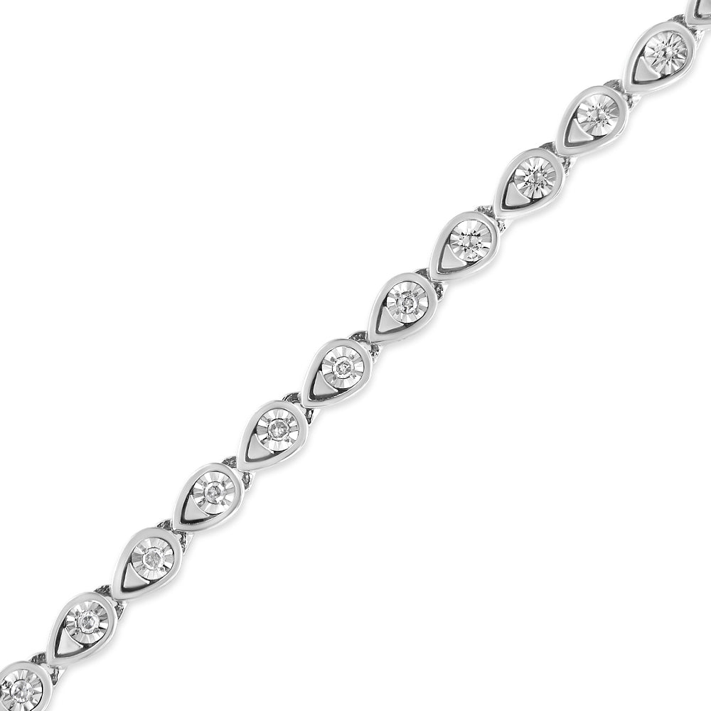 Haus of Brilliance .925 Sterling Silver 1/10 Cttw Round-Cut Diamond Pear Link 7.25" Bracelet (I-J Color, I2-I3 Clarity)