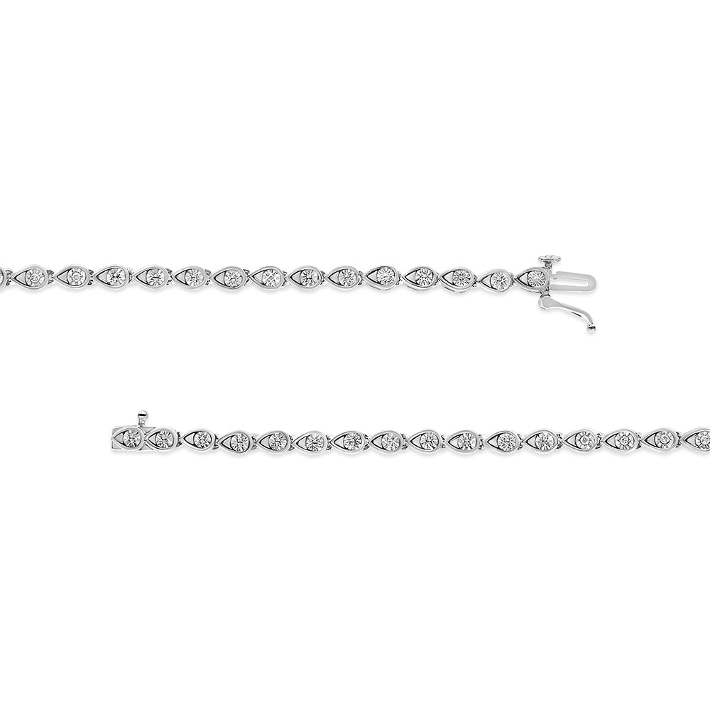 Haus of Brilliance .925 Sterling Silver 1/10 Cttw Round-Cut Diamond Pear Link 7.25" Bracelet (I-J Color, I2-I3 Clarity)