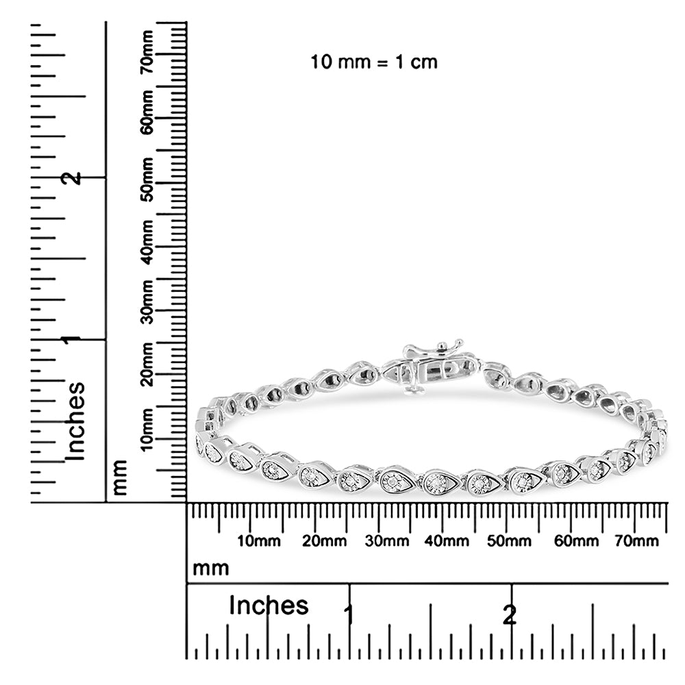 Haus of Brilliance .925 Sterling Silver 1/10 Cttw Round-Cut Diamond Pear Link 7.25" Bracelet (I-J Color, I2-I3 Clarity)