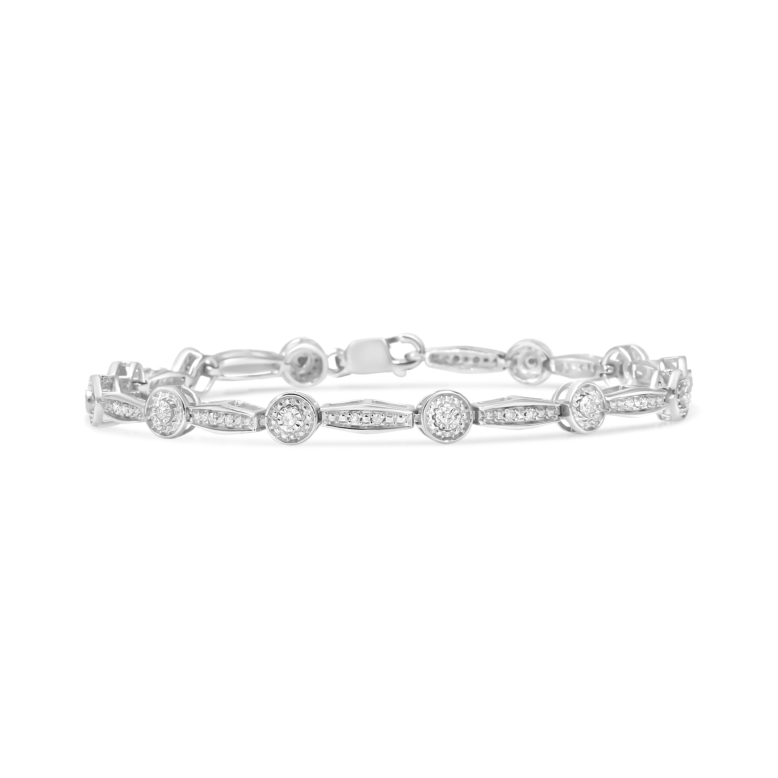 Haus of Brilliance .925 Sterling Silver 1/4 Cttw Diamond Circle and Rectangle Shaped Halo Link Bracelet (I-J Color, I2-I3 Clarity) - 7.25"