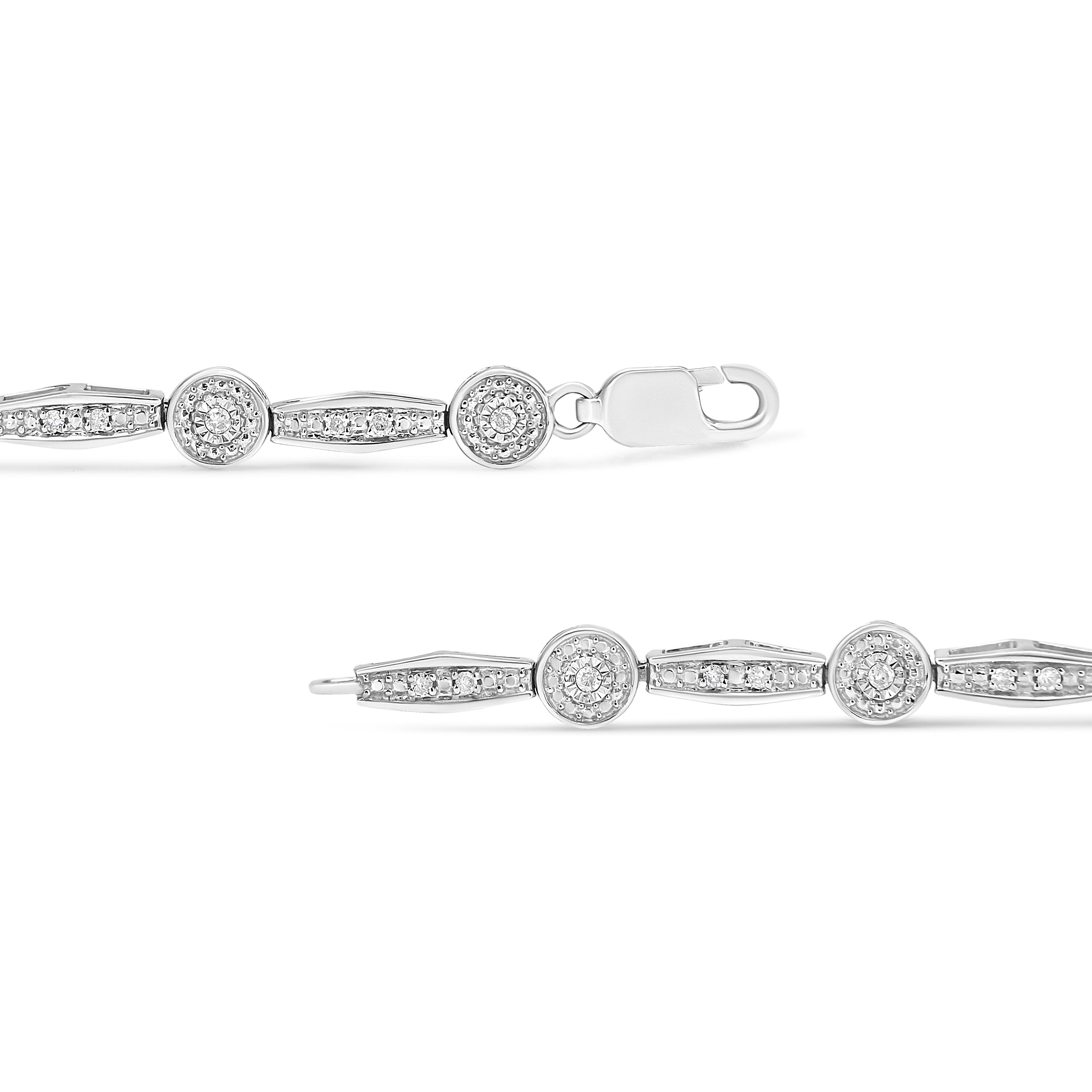 Haus of Brilliance .925 Sterling Silver 1/4 Cttw Diamond Circle and Rectangle Shaped Halo Link Bracelet (I-J Color, I2-I3 Clarity) - 7.25"