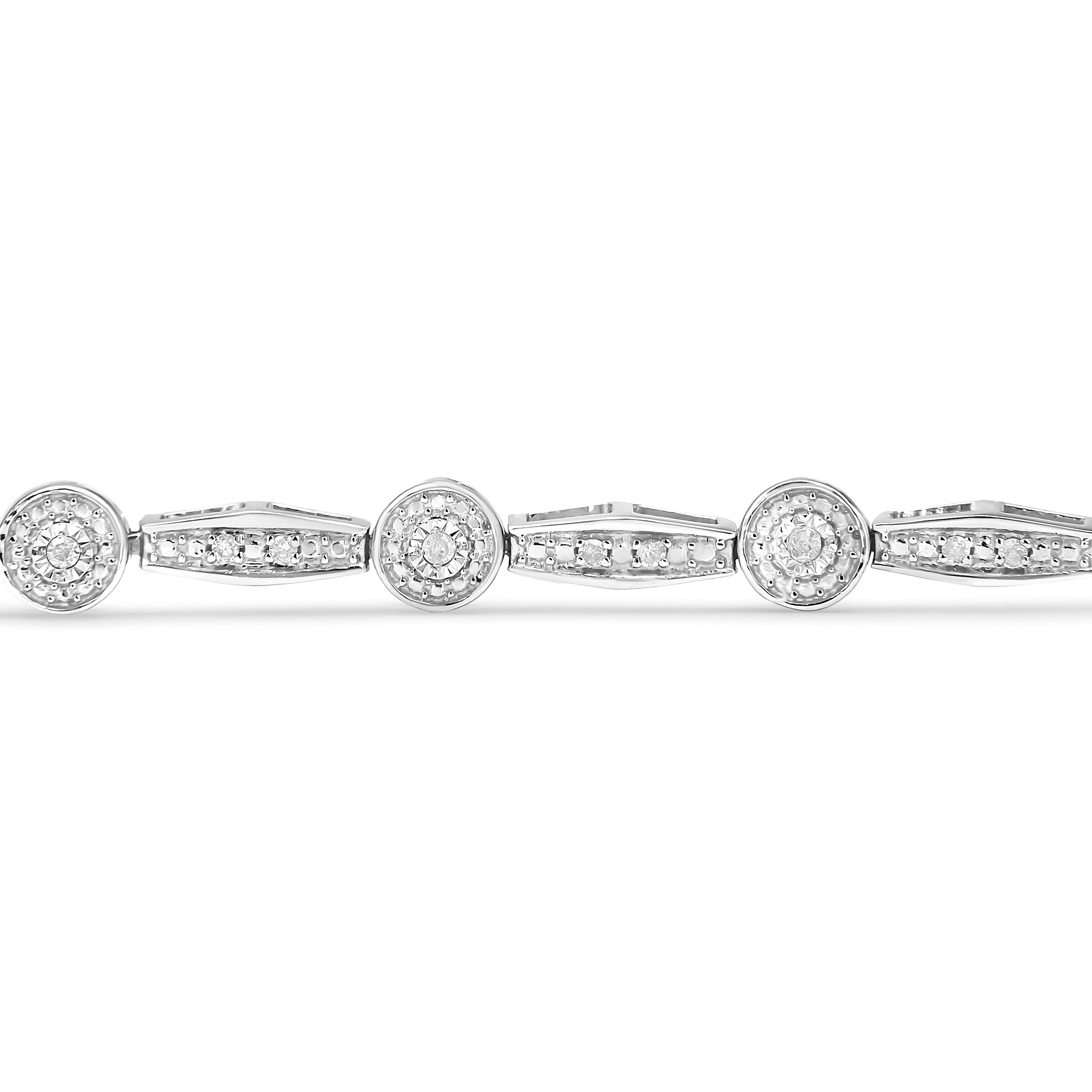 Haus of Brilliance .925 Sterling Silver 1/4 Cttw Diamond Circle and Rectangle Shaped Halo Link Bracelet (I-J Color, I2-I3 Clarity) - 7.25"