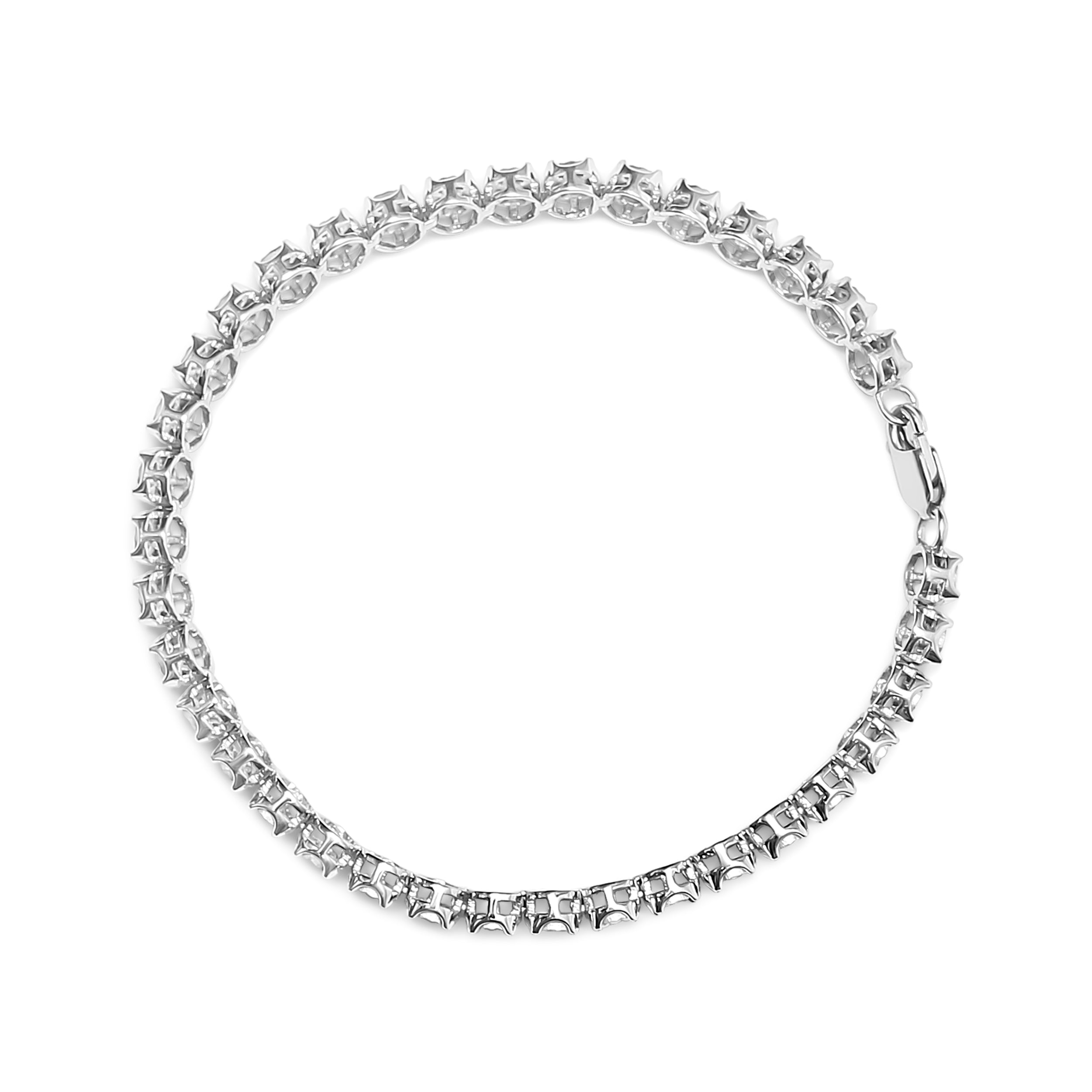 Haus of Brilliance .925 Sterling Silver 1/10 Cttw Miracle Set Diamond and Bead Link 7.25" Tennis Bracelet (I-J Color, I2-I3 Clarity)