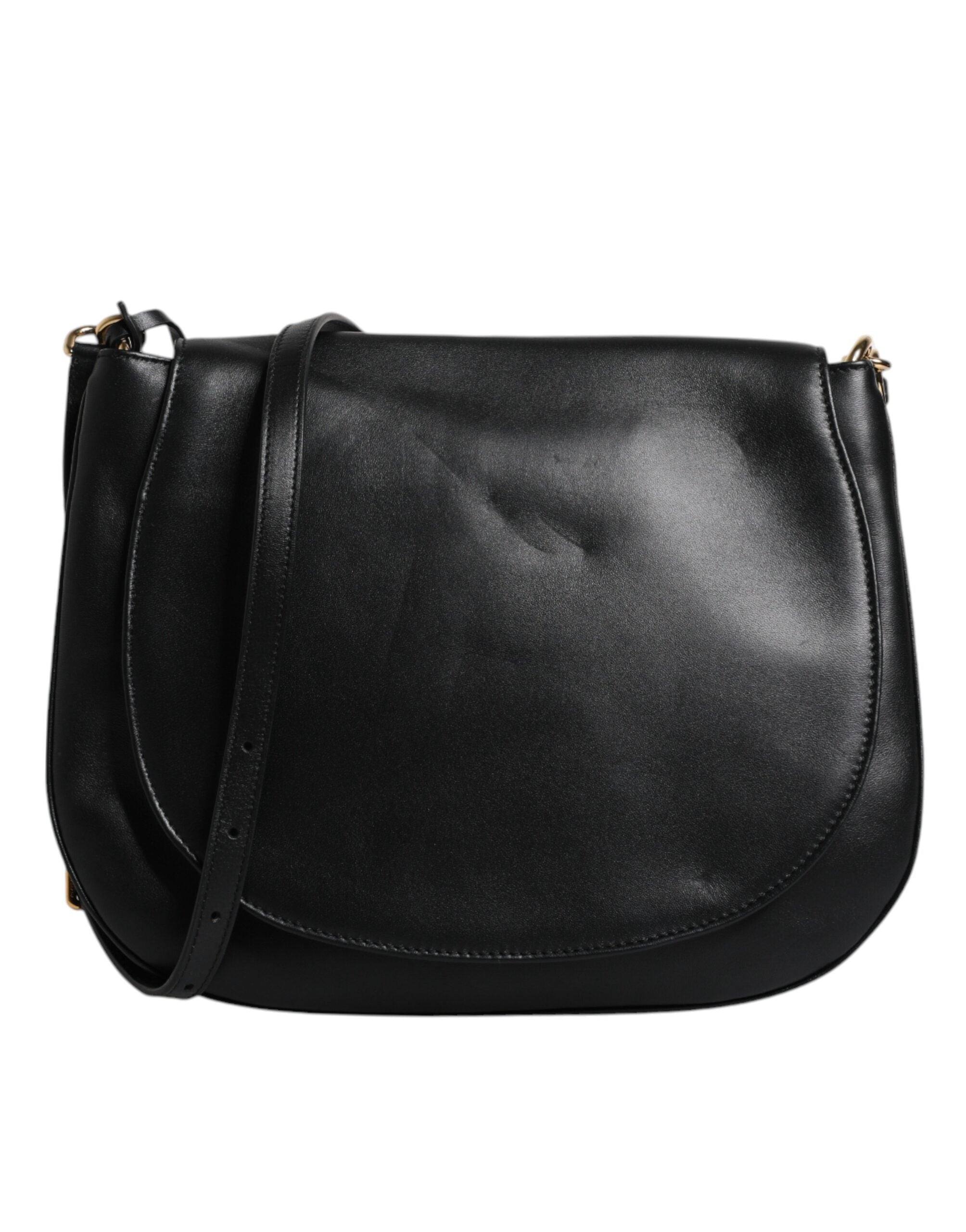Dolce & Gabbana Dolce & Gabbana Black Leather Flap Saddle Shoulder Bag/one size/Black