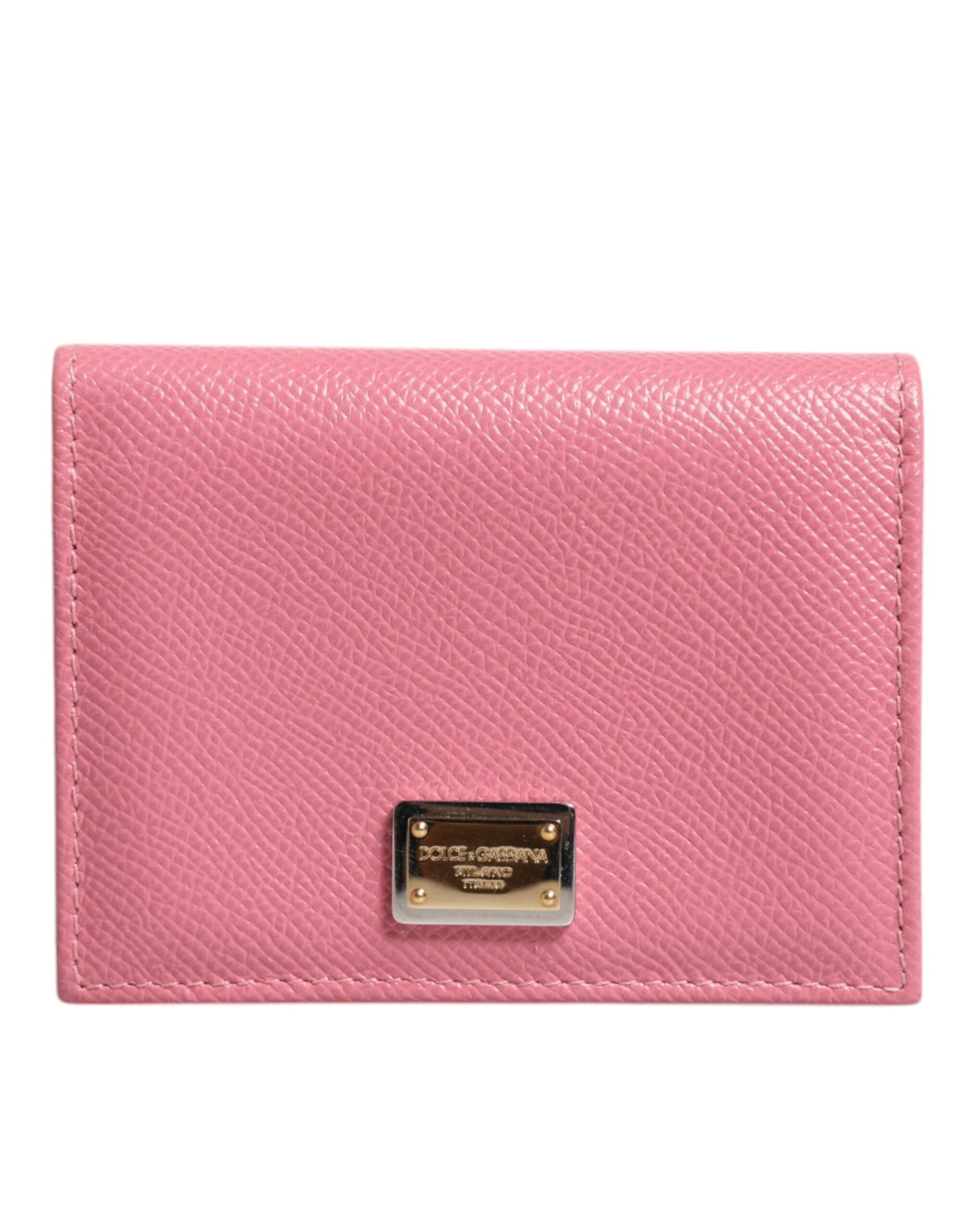 Dolce & Gabbana Pink Calfskin Leather DG Logo Bifold Card Slot Wallet/one size/Pink