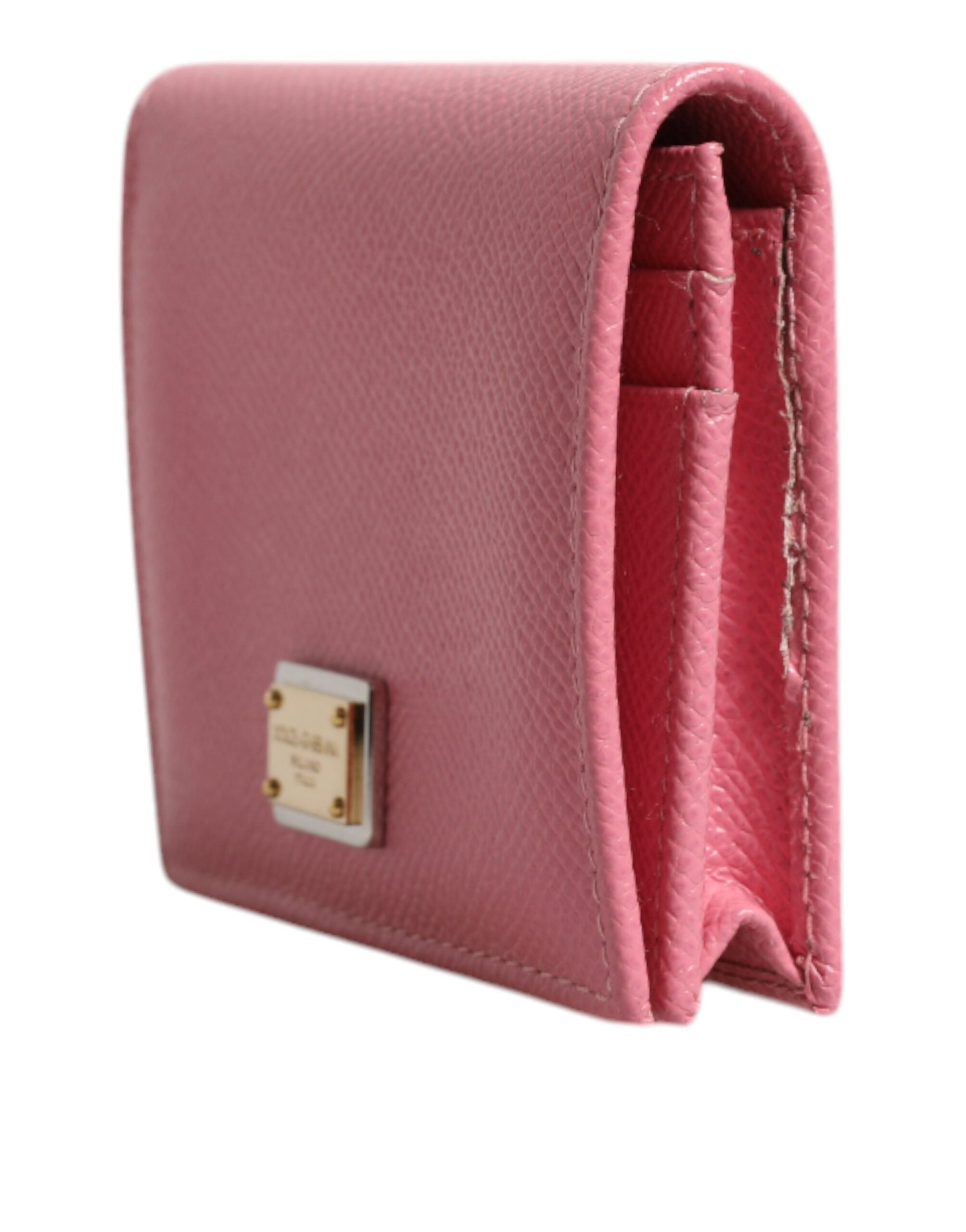 Dolce & Gabbana Pink Calfskin Leather DG Logo Bifold Card Slot Wallet/one size/Pink
