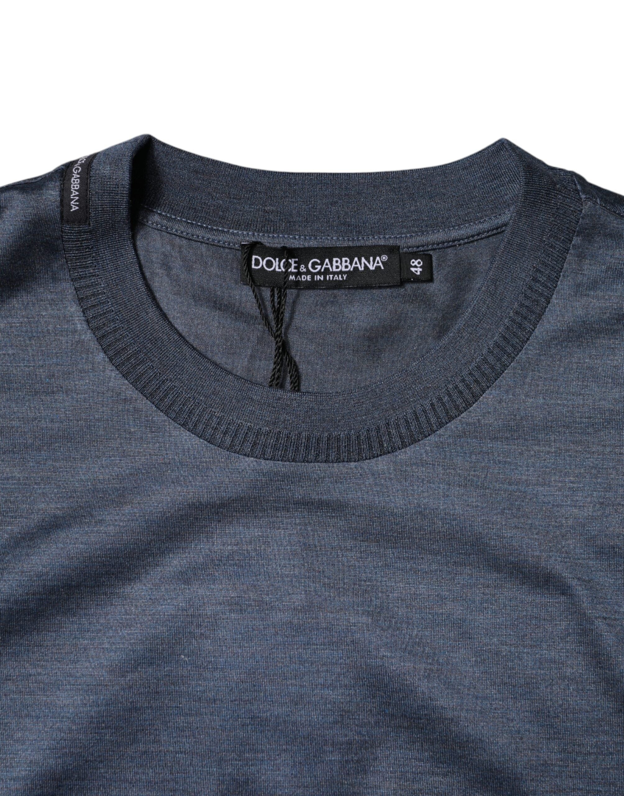 Dolce & Gabbana Blue Silk Crew Neck Short Sleeves T-shirt/IT48 | M/Blue