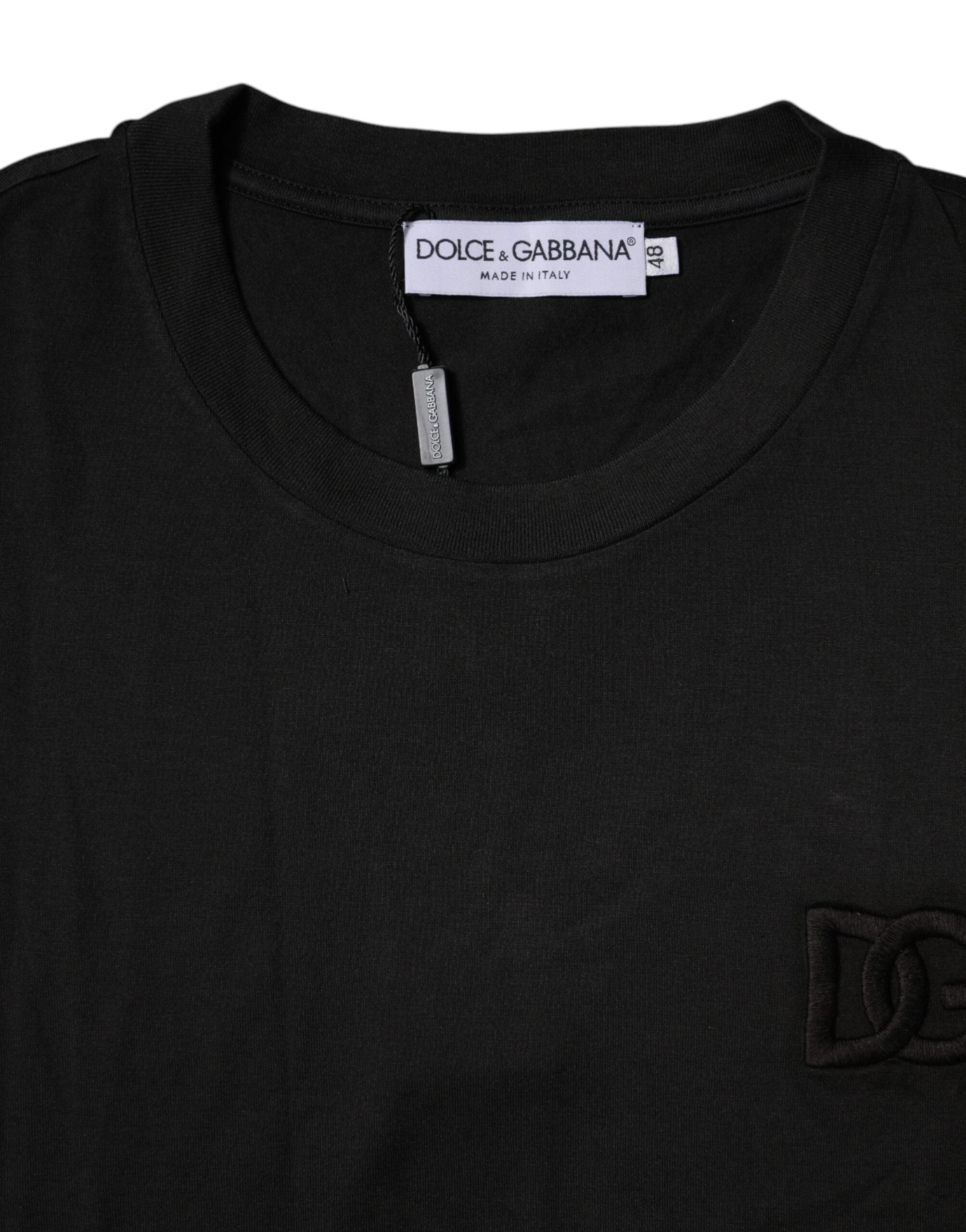 Dolce & Gabbana Black Cotton Crew Neck Short Sleeves T-shirt/IT48 | M/Black