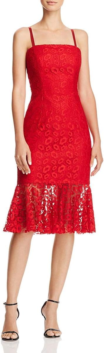Milly Lace Overlay Flounce Dress - Abstract - Red/Ruby