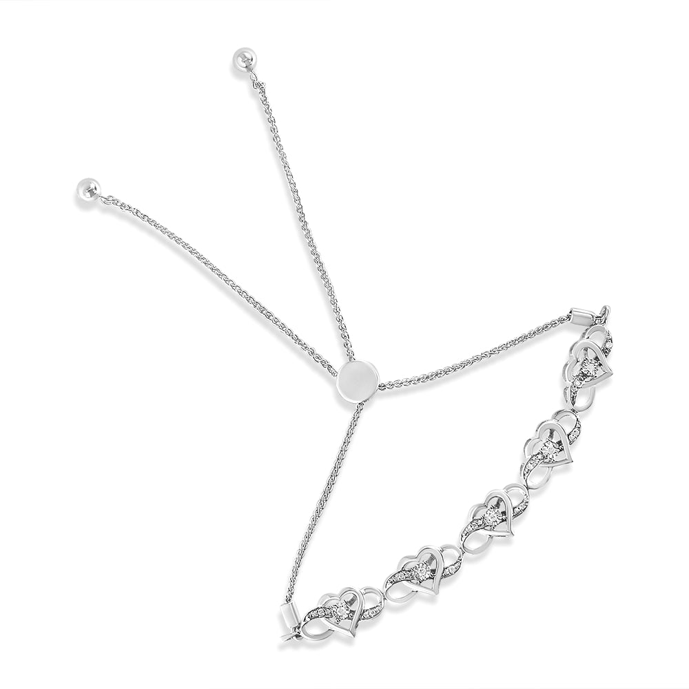 Haus of Brilliance .925 Sterling Silver Miracle Set Diamond Accented Infinity Hearts 6”-9” Adjustable Bolo Bracelet (H-I Color, I2-I3 Clarity)
