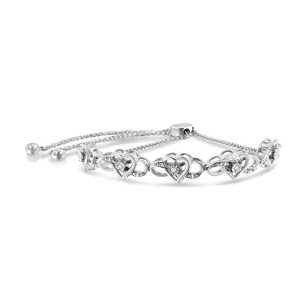 Haus of Brilliance .925 Sterling Silver Miracle Set Diamond Accented Infinity Hearts 6”-9” Adjustable Bolo Bracelet (H-I Color, I2-I3 Clarity)
